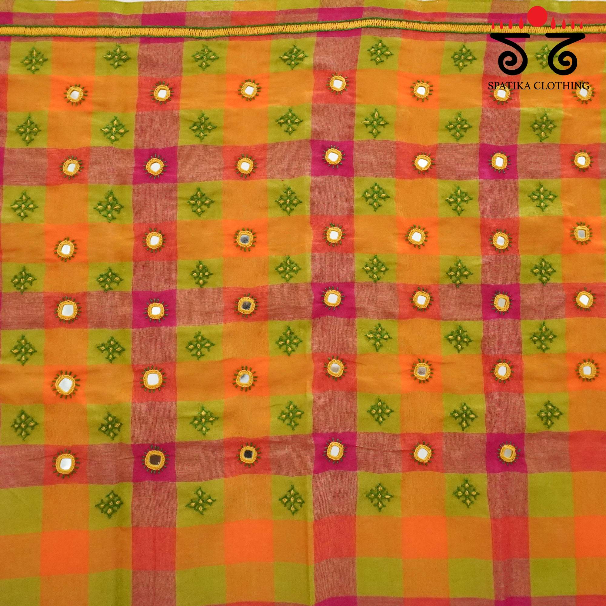 Hand Embroidered Checkered Blouse Fabric