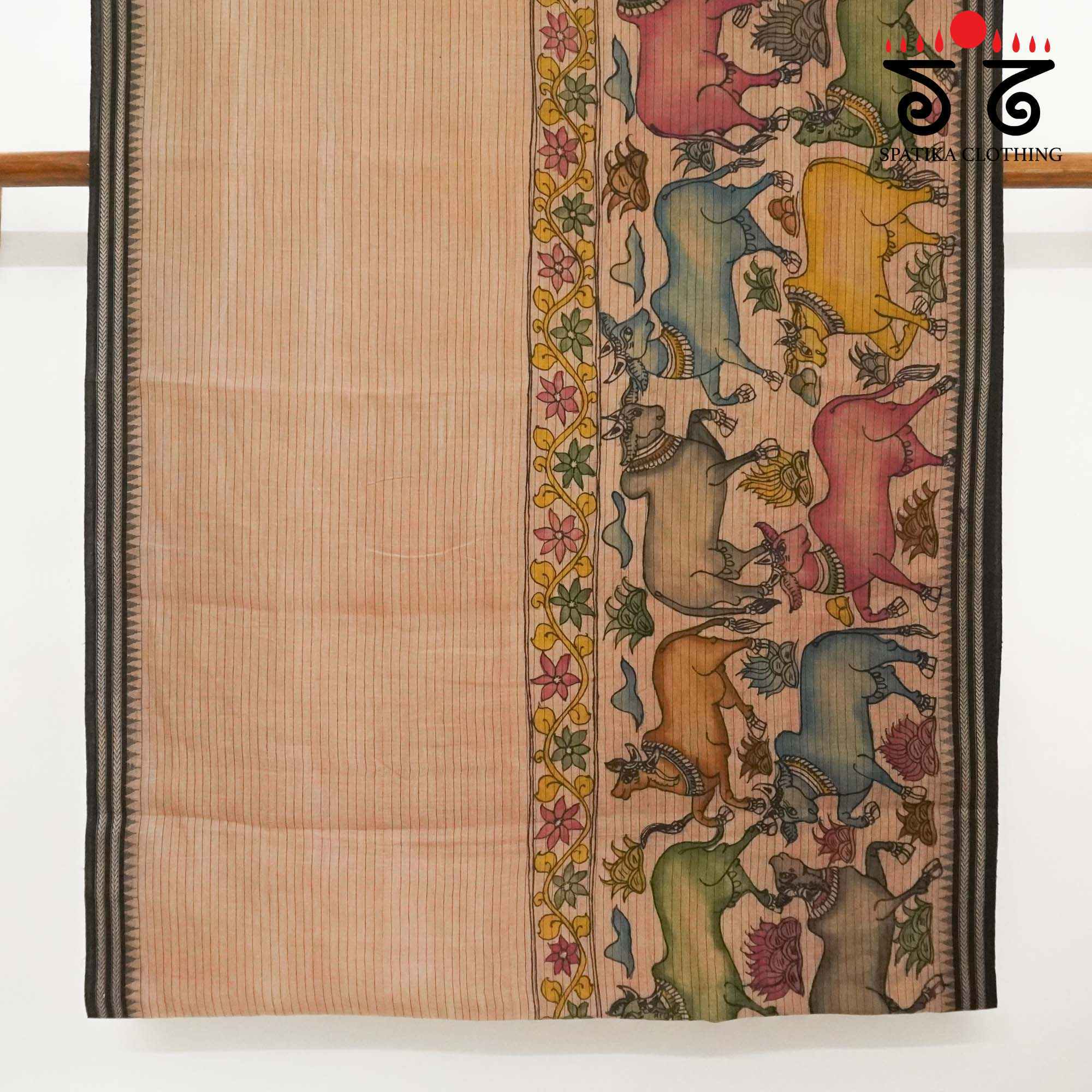 Pichwai Cows - Pink Pen Kalamkari On Ponduru Saree