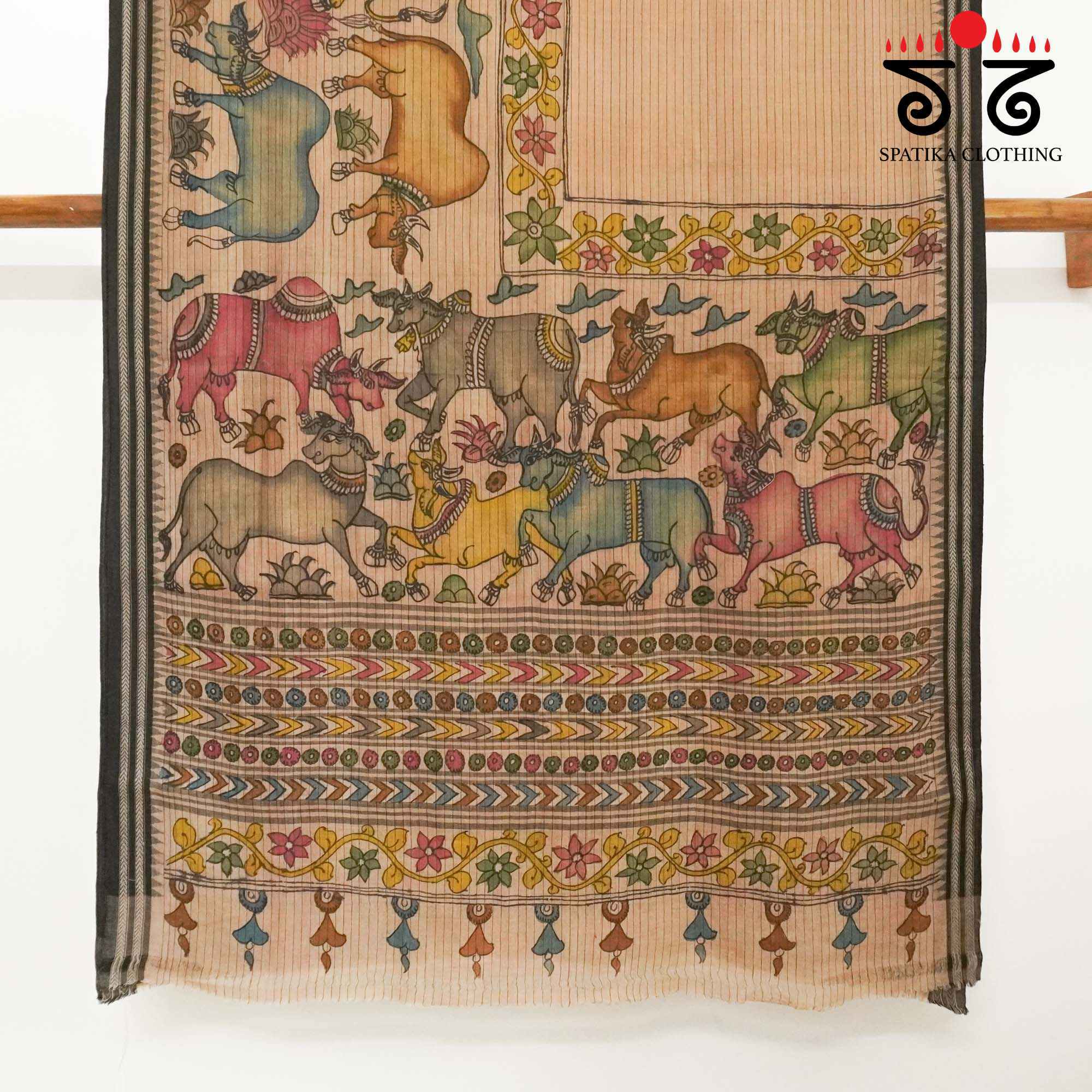 Pichwai Cows - Pink Pen Kalamkari On Ponduru Saree
