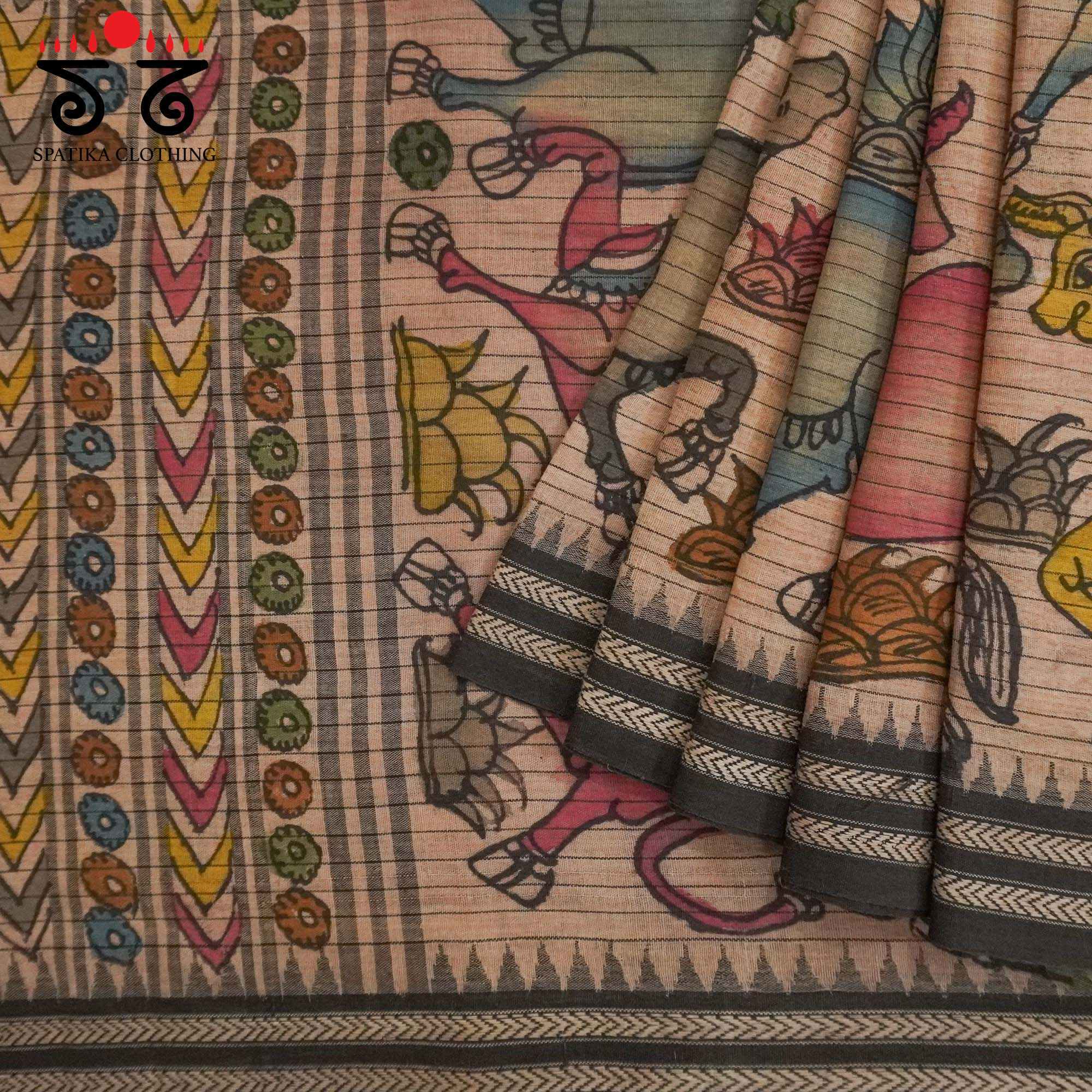 Pichwai Cows - Pink Pen Kalamkari On Ponduru Saree