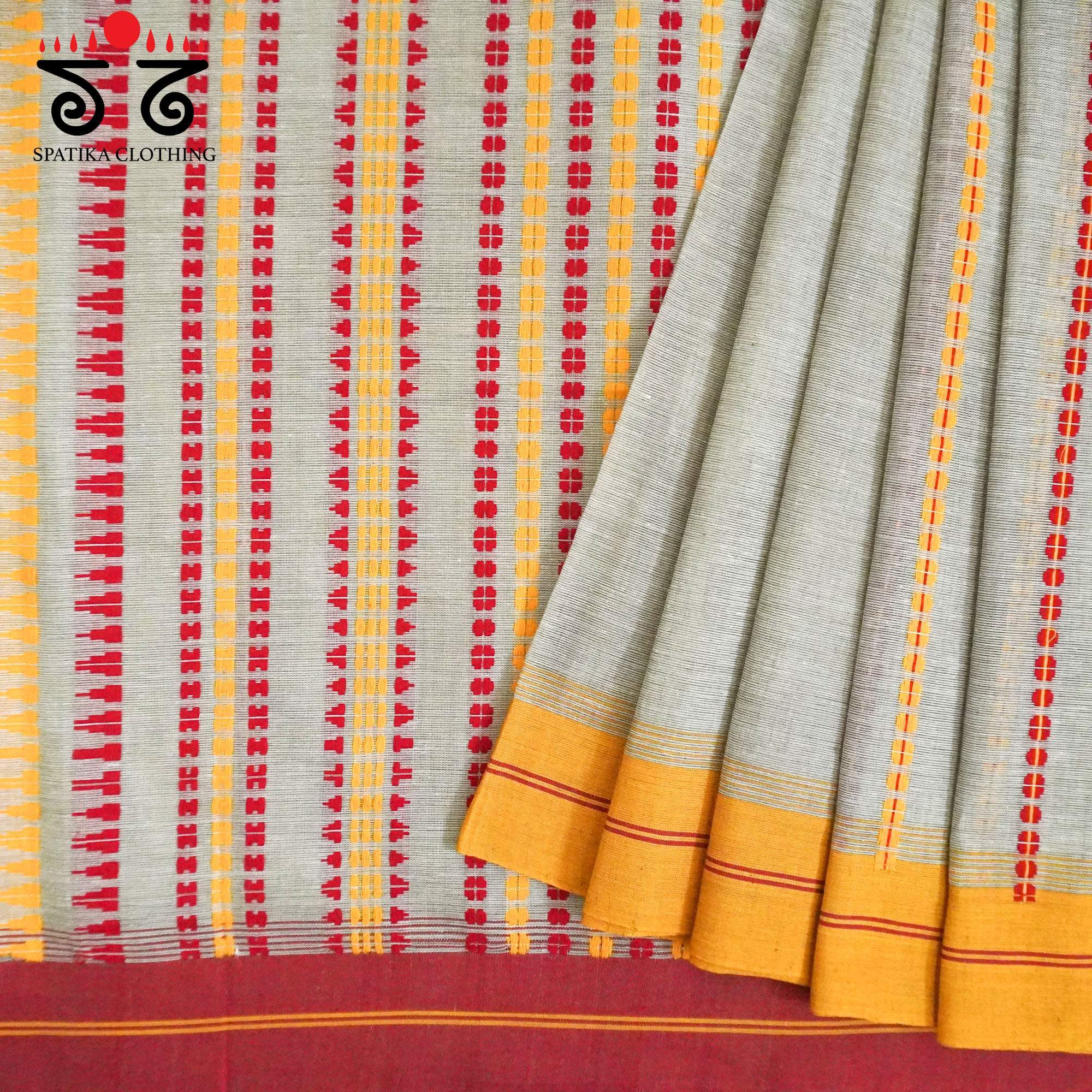 Begampur -Grey Handwoven Cotton Saree New!