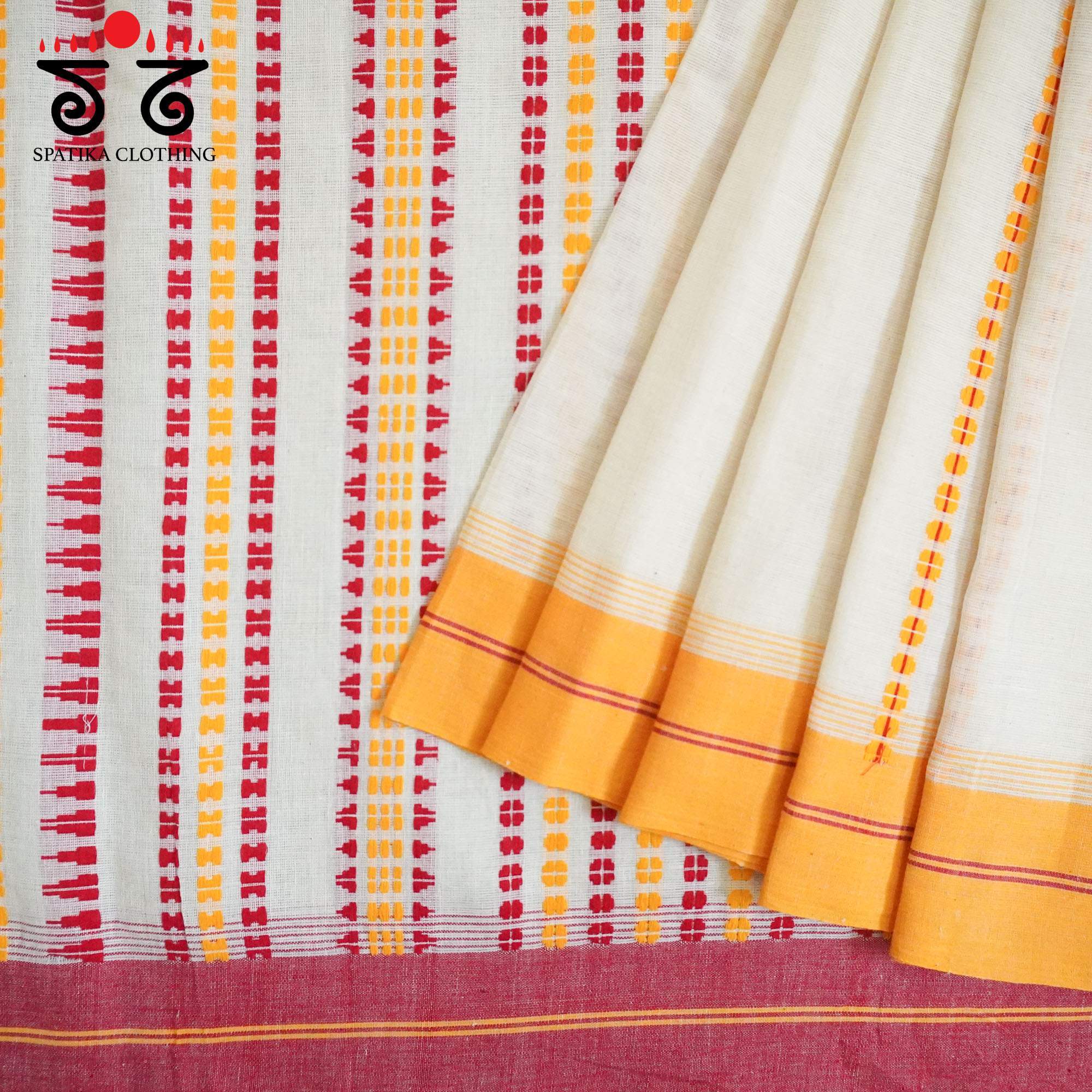 Begampur - Off-white Handwoven Cotton Saree New!