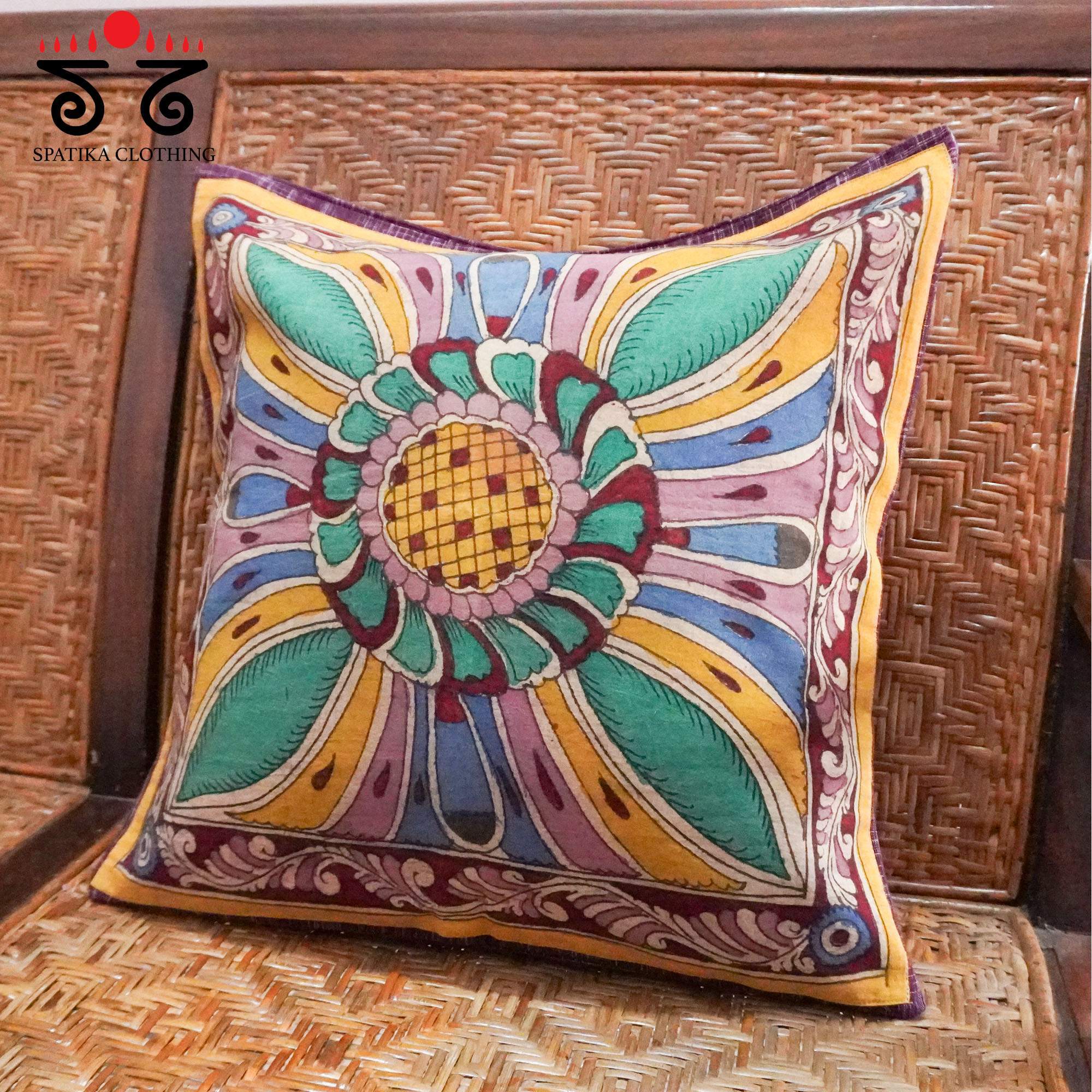 Maroon Pen Kalamkari Cushion Cover