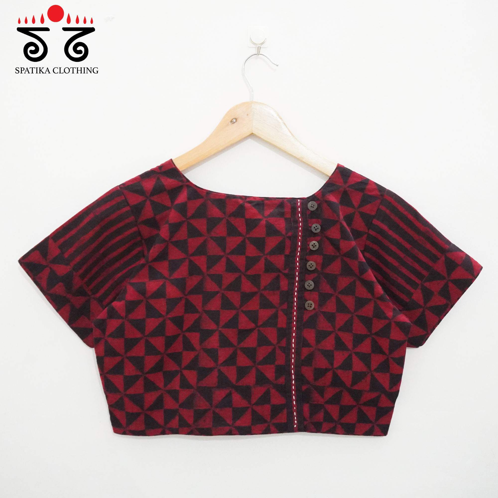 Red Ajrak Side Closure Blouse