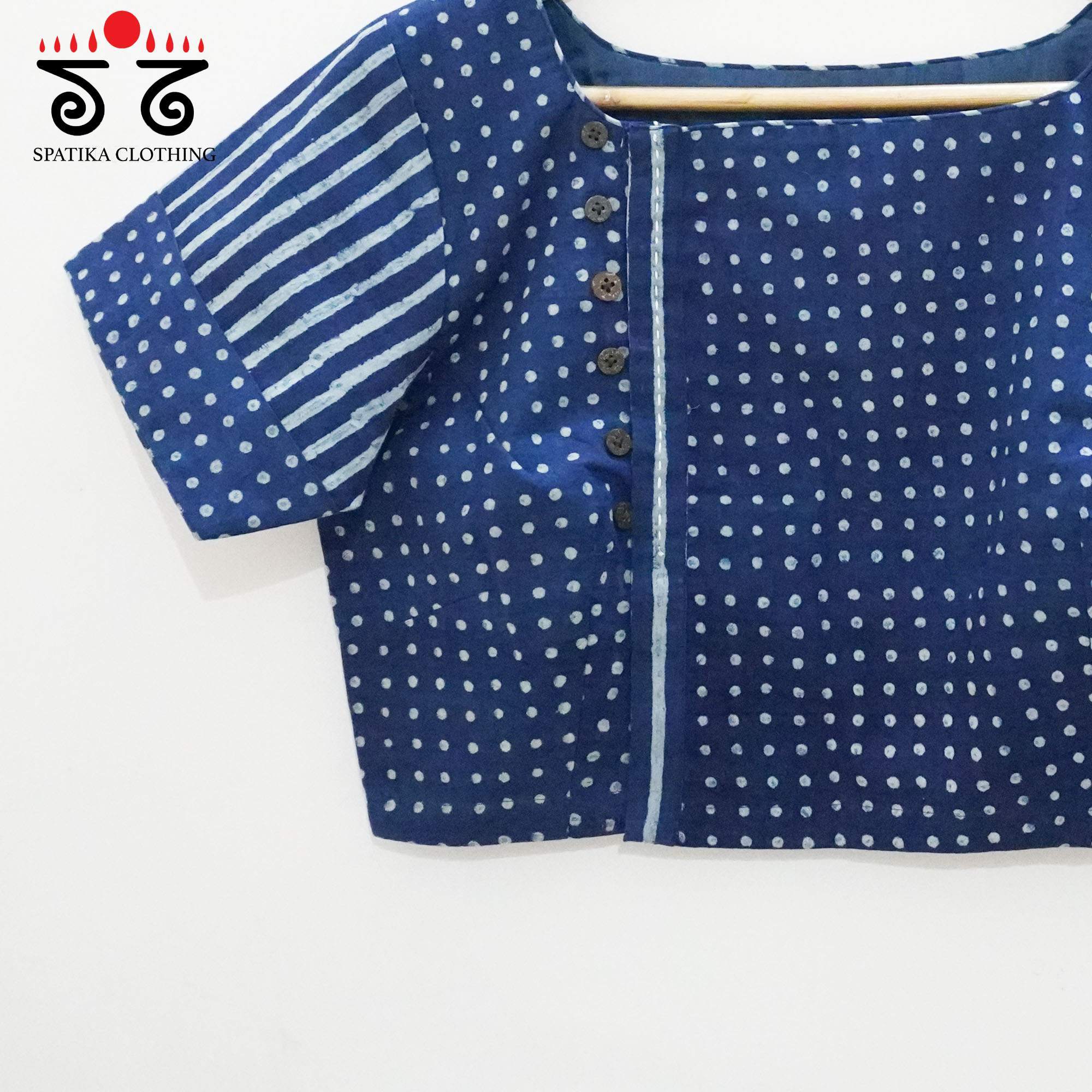 Blue Ajrak Side Closure Blouse