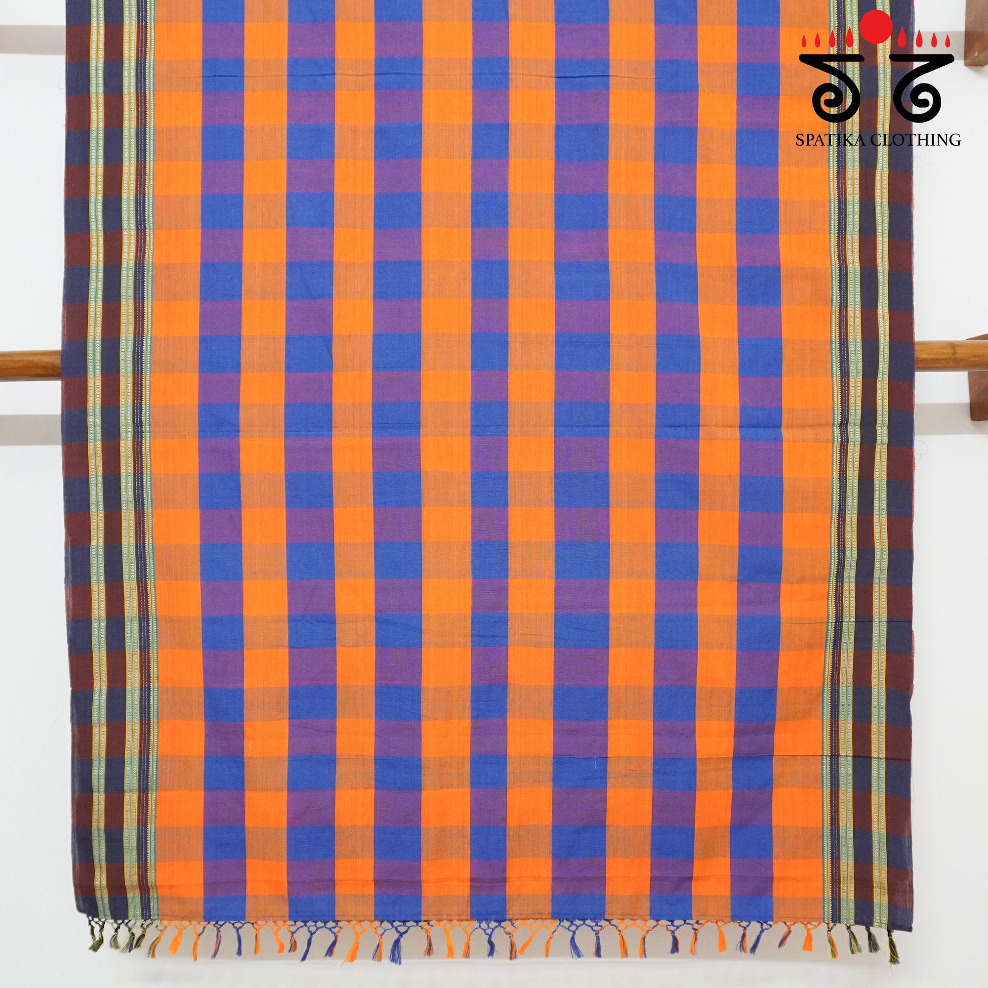Orange Ilkal Handwoven Cotton Saree - Ikat Blouse