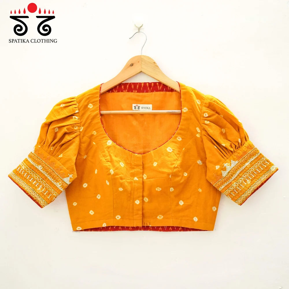 Festive Kanjivaram Silk Cotton- Red with Orange Lambani - Bandhani blouse