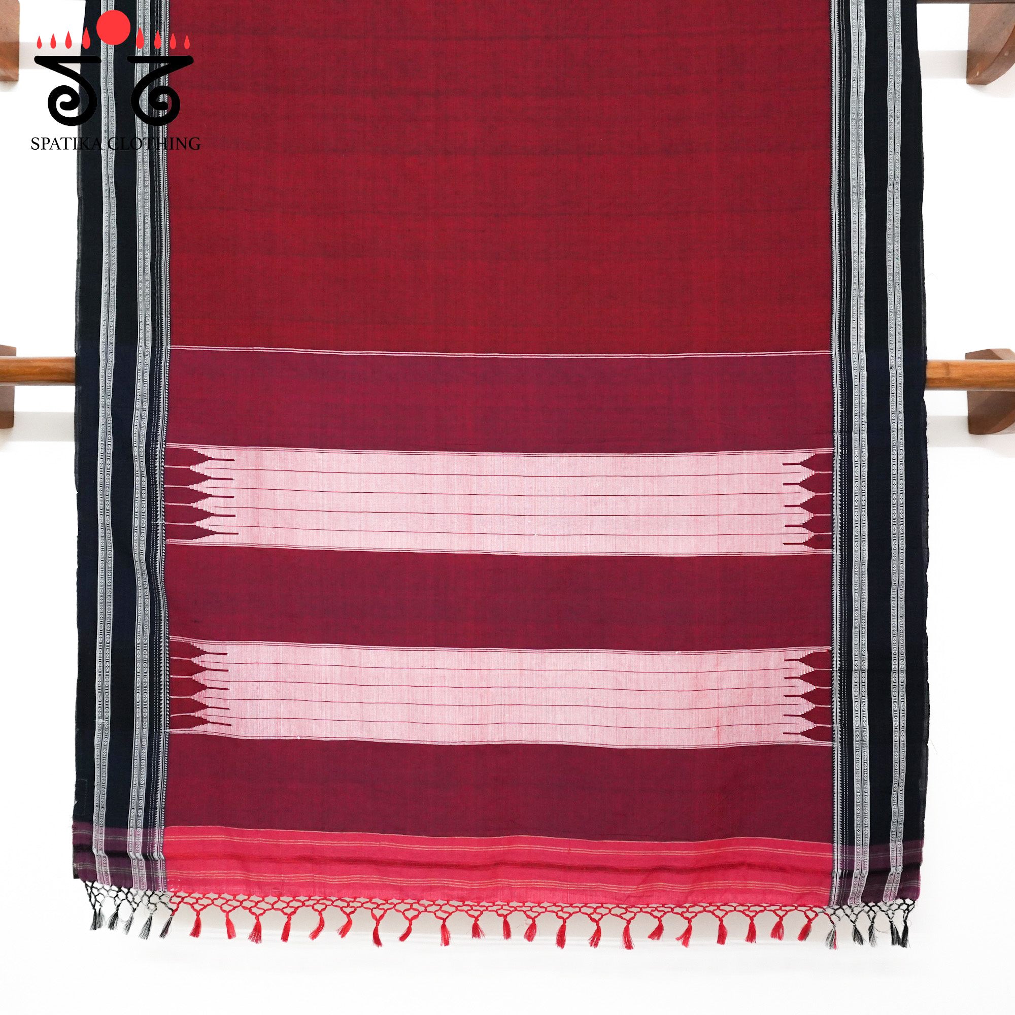 Red Ilkal Handwoven Cotton Saree - Bandhini Blouse
