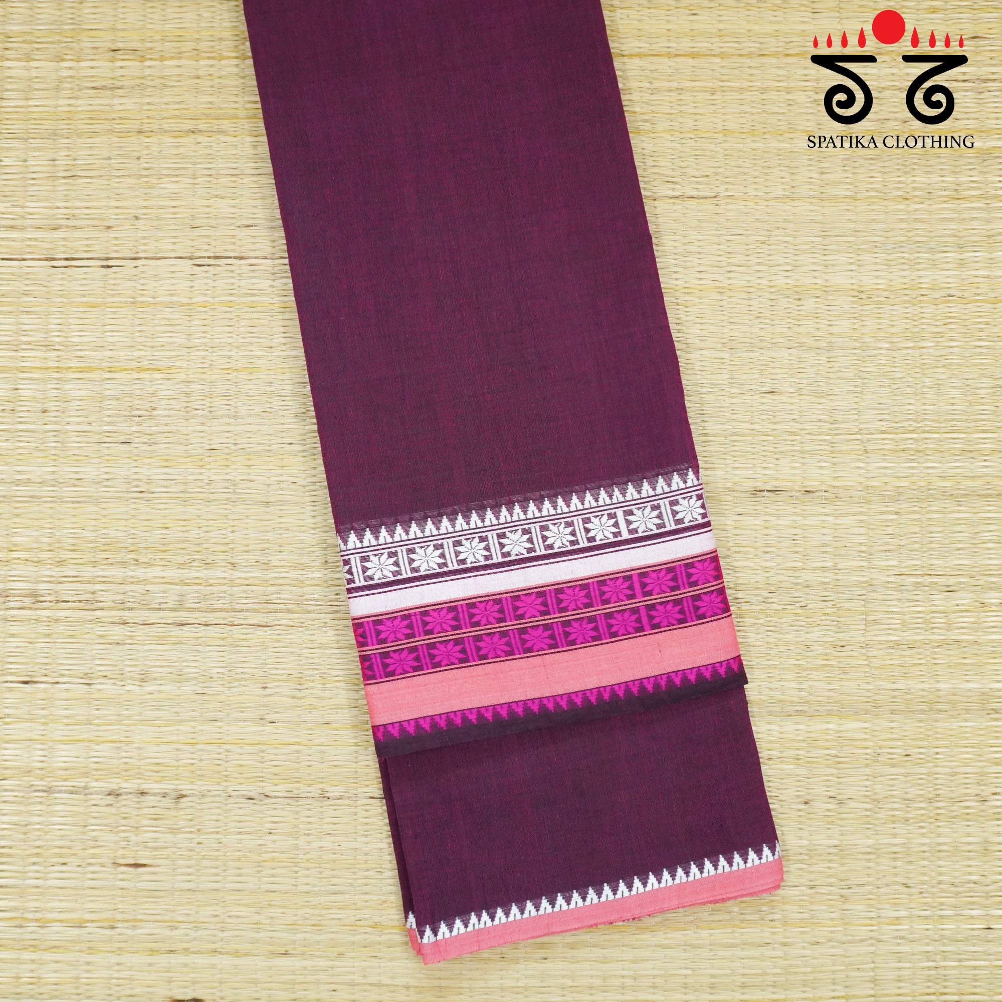 Maroon Begampur Handwoven Cotton Saree New!