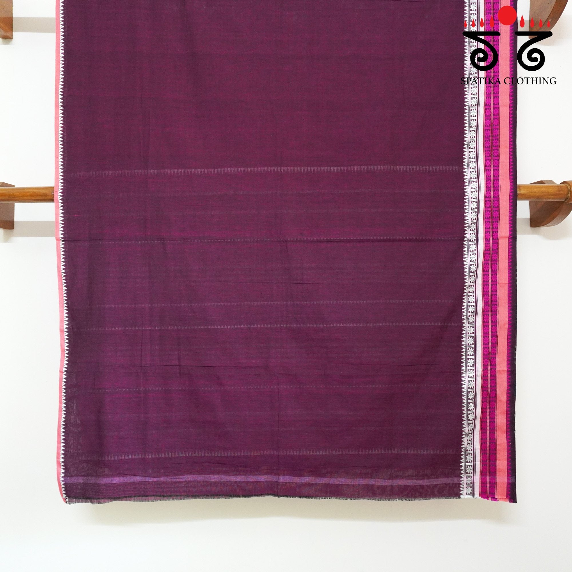 Maroon Begampur Handwoven Cotton Saree New!
