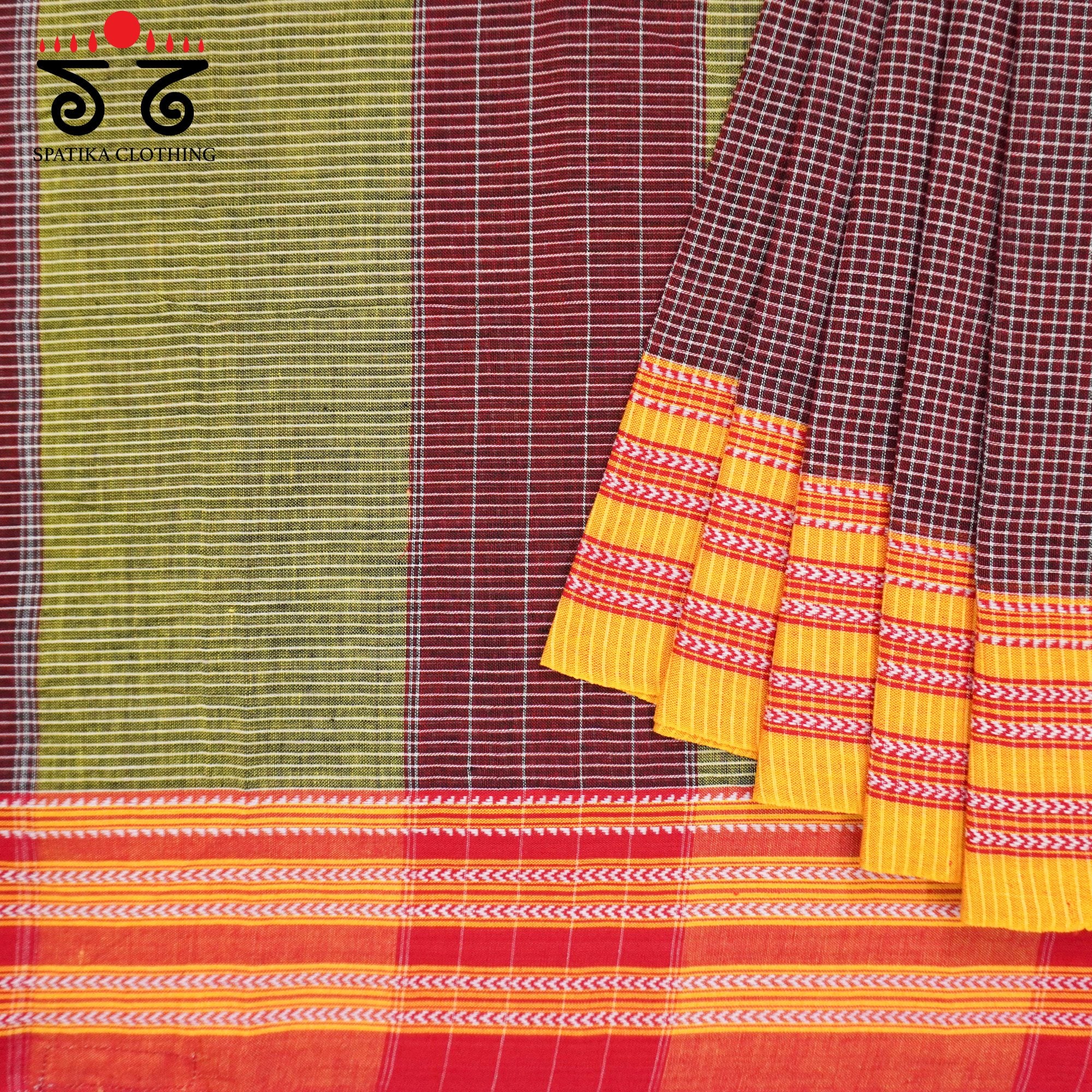 Maroon Ilkal Handwoven Cotton Saree - Bandhini Blouse