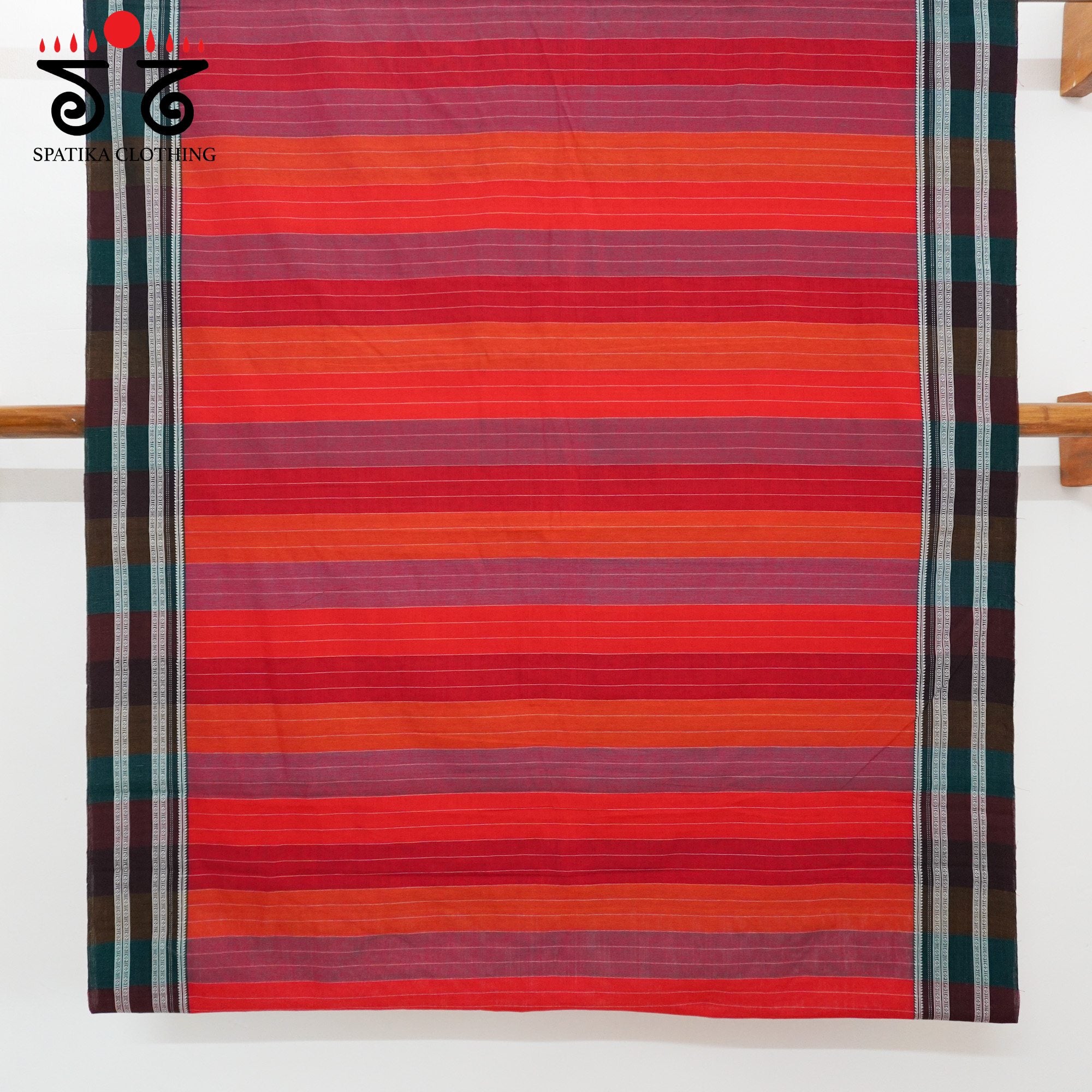 Red Ilkal Handwoven Cotton Saree - Bandhini Blouse