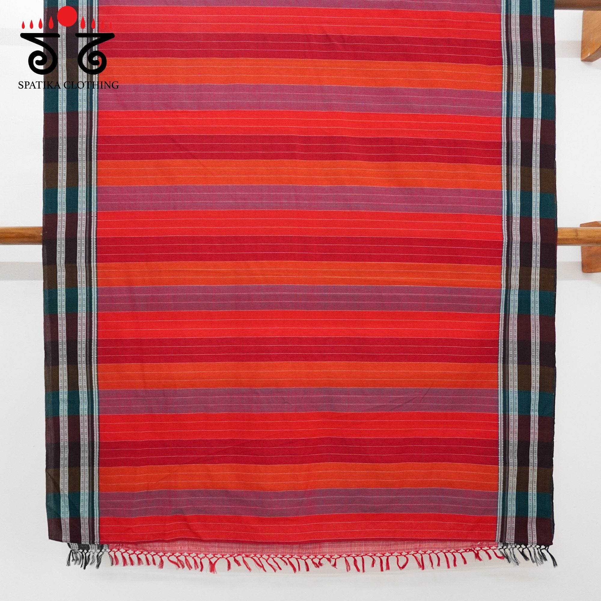 Red Ilkal Handwoven Cotton Saree - Bandhini Blouse