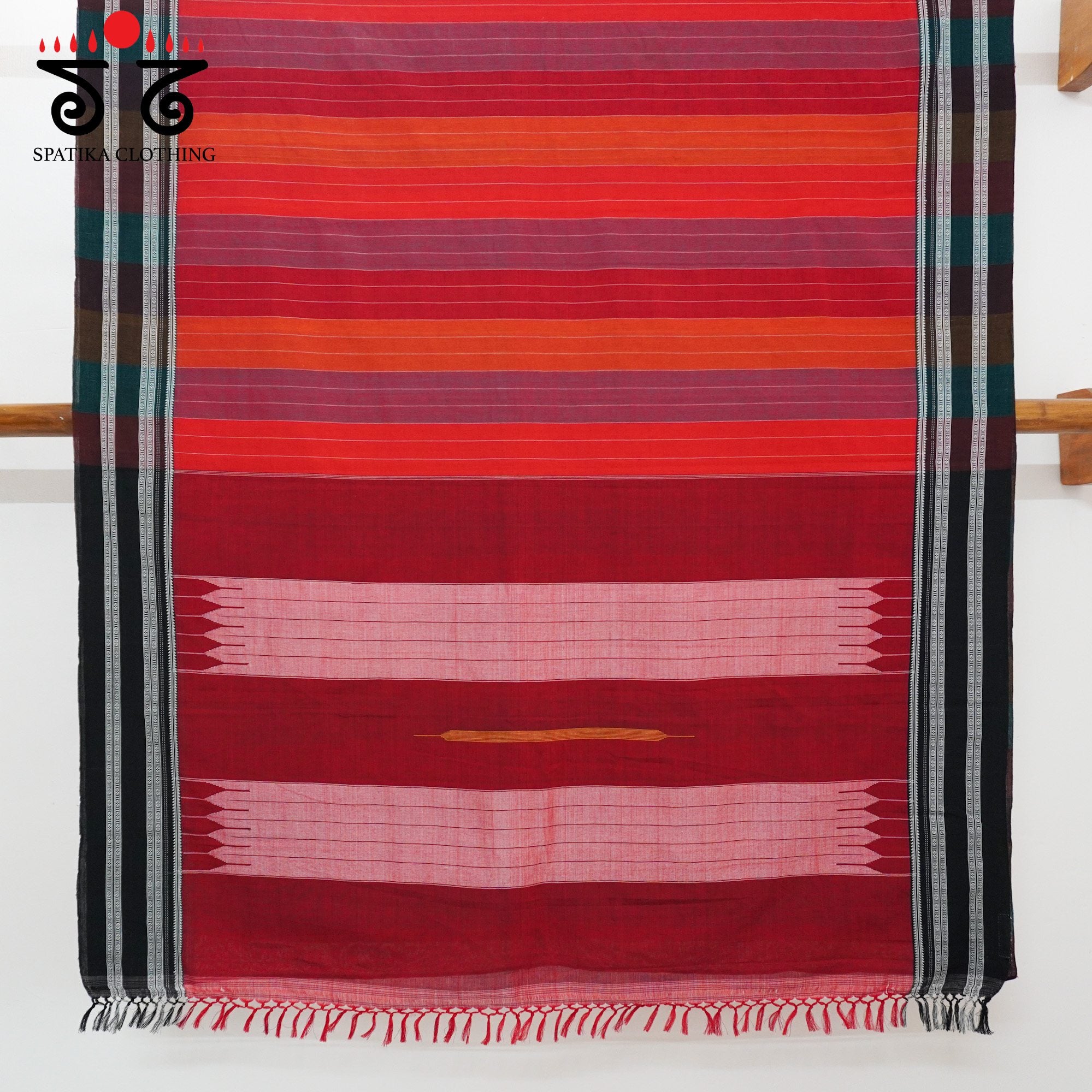 Red Ilkal Handwoven Cotton Saree - Bandhini Blouse