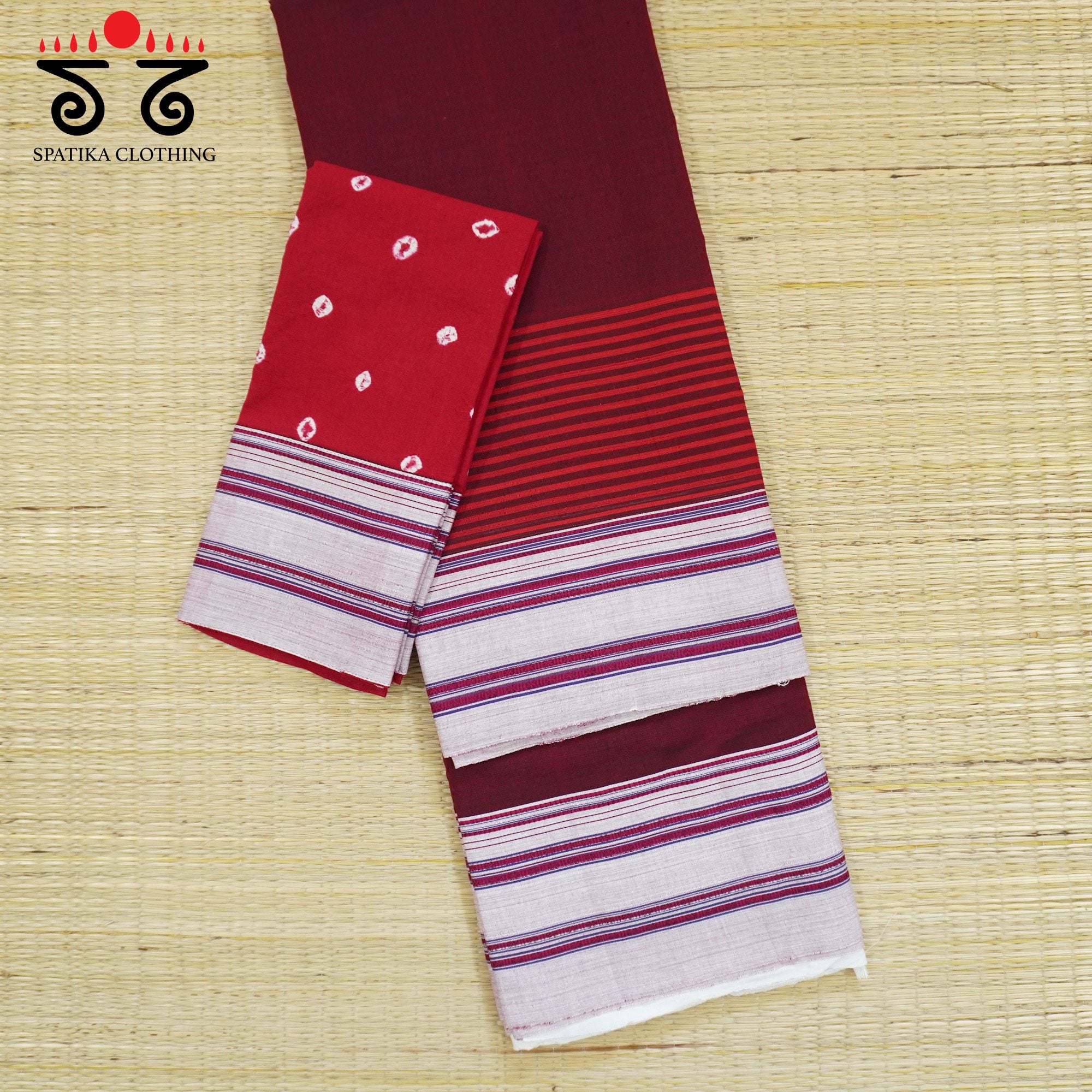 Maroon Ilkal Handwoven Cotton Saree - Bandhini Blouse