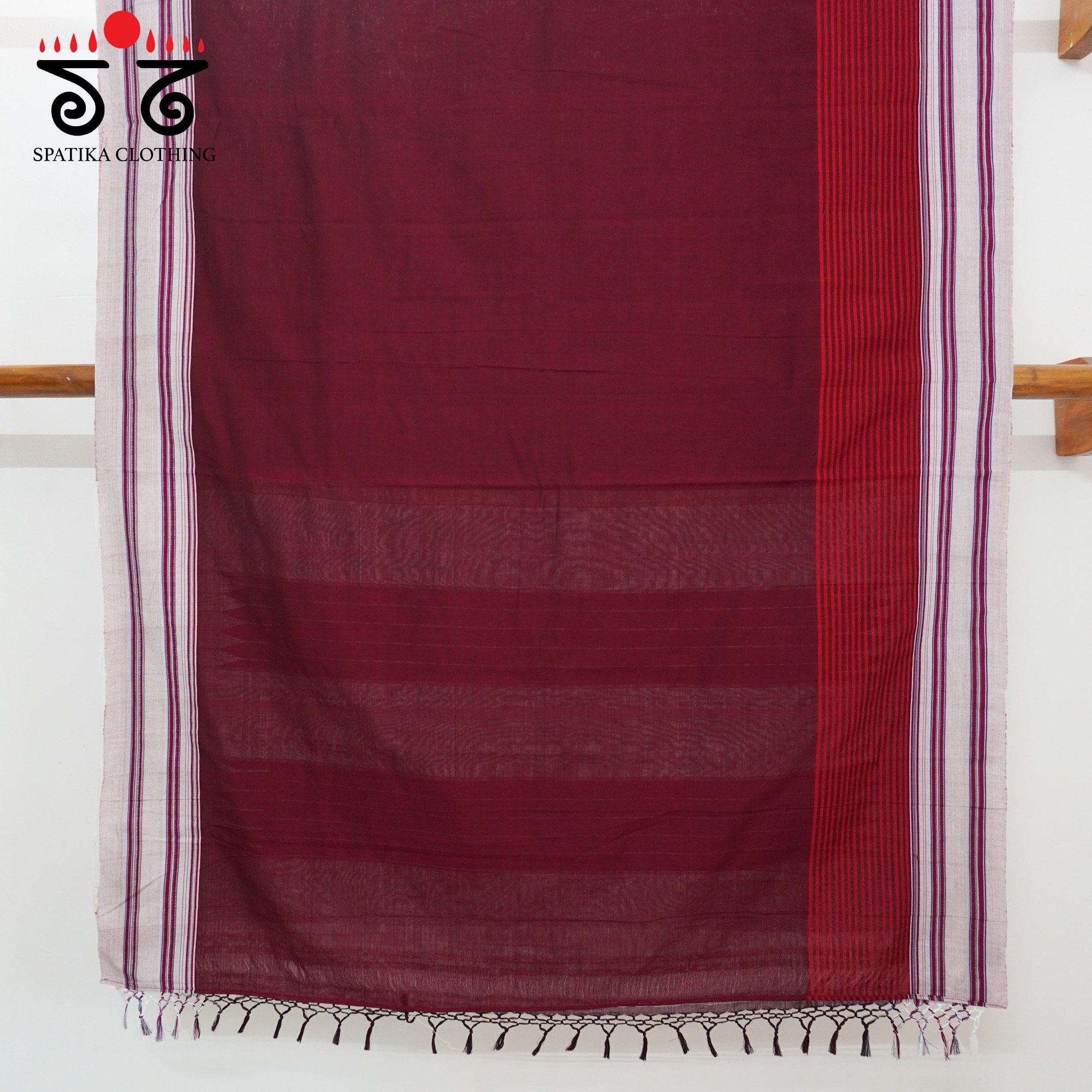 Maroon Ilkal Handwoven Cotton Saree - Bandhini Blouse