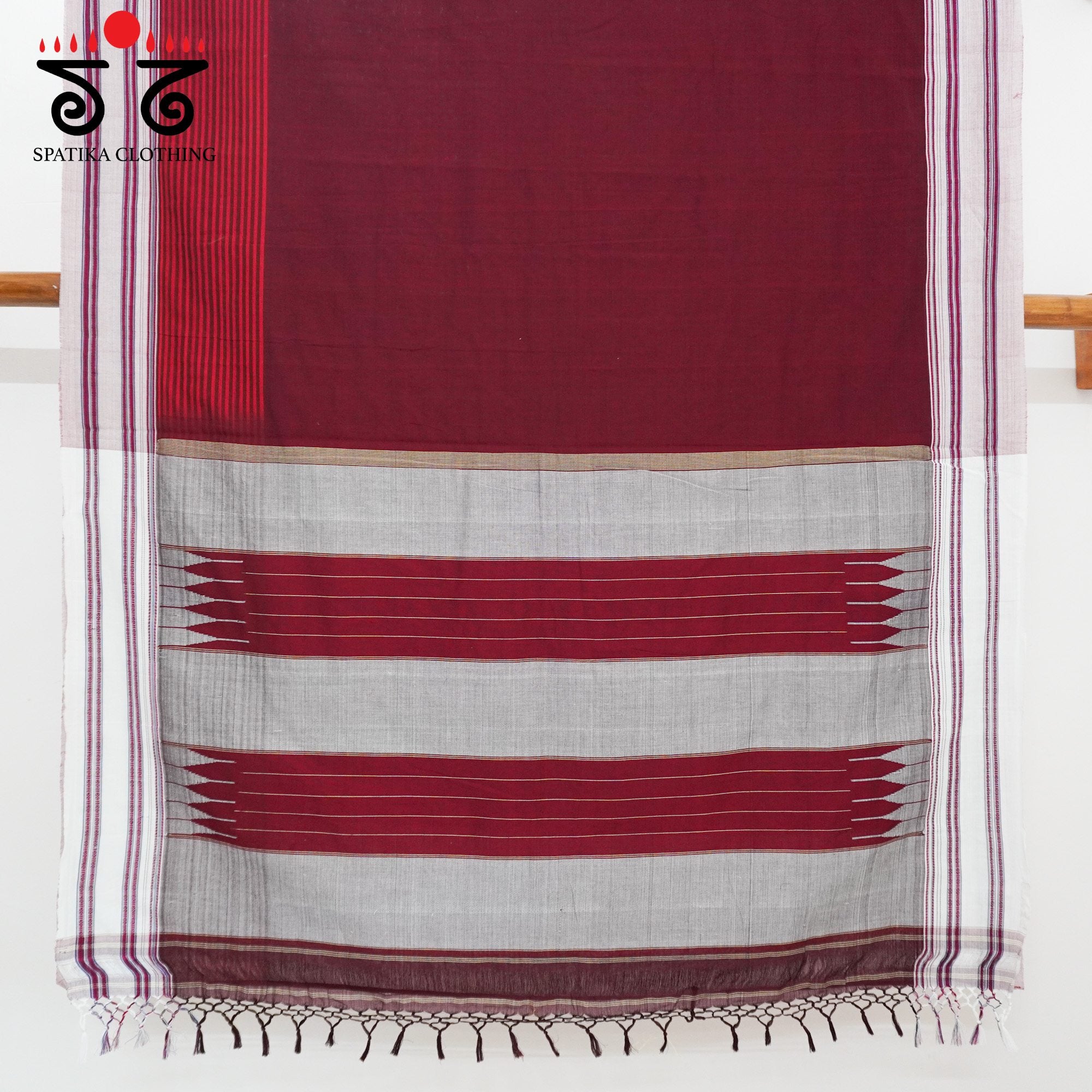Maroon Ilkal Handwoven Cotton Saree - Bandhini Blouse