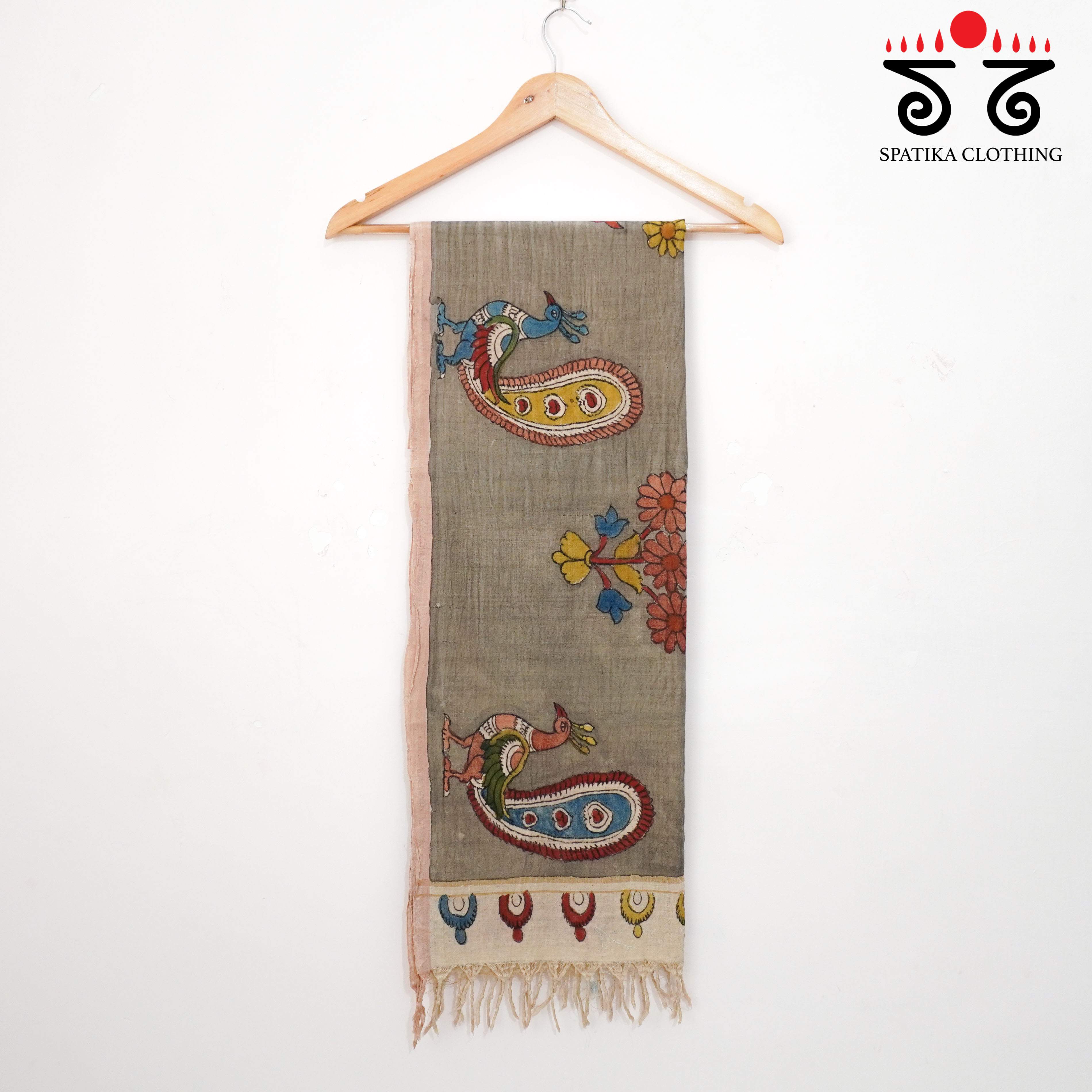 Grey Pen Kalamkari Ponduru stole