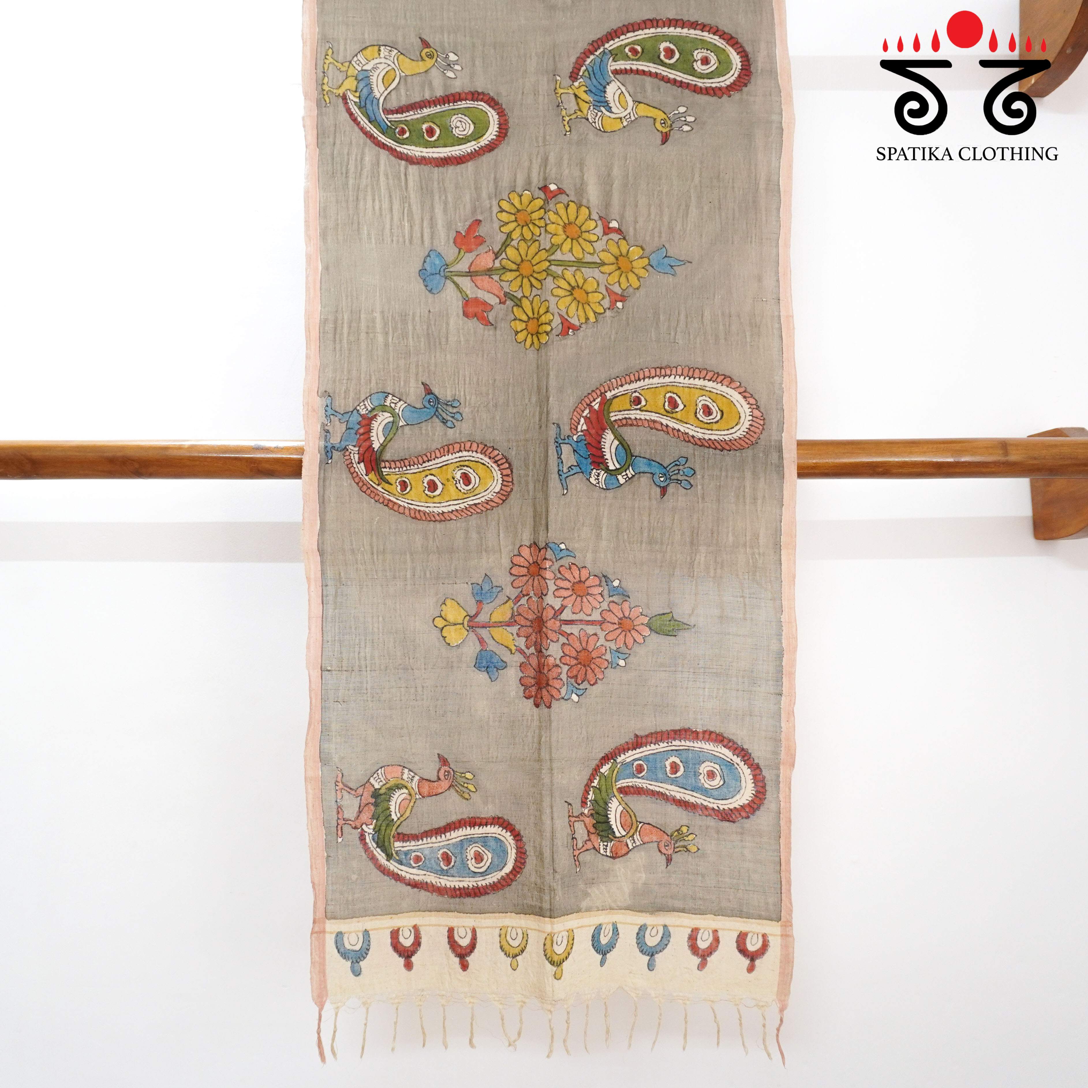 Grey Pen Kalamkari Ponduru stole