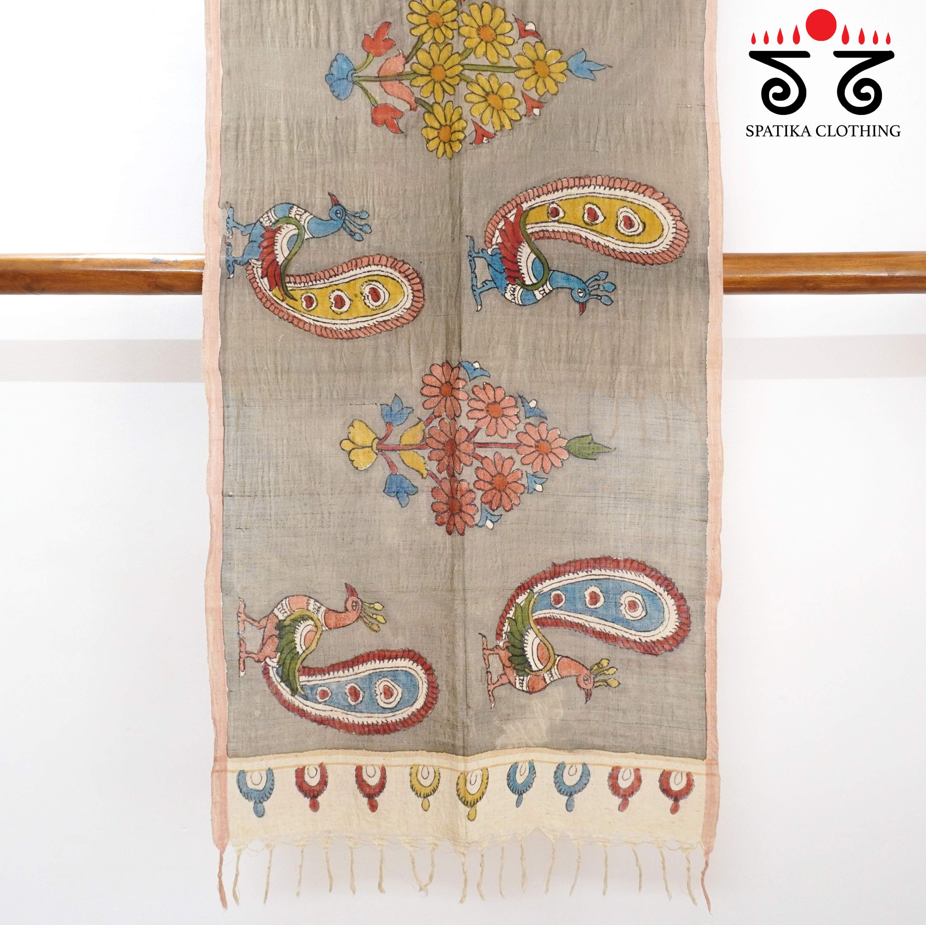 Grey Pen Kalamkari Ponduru stole