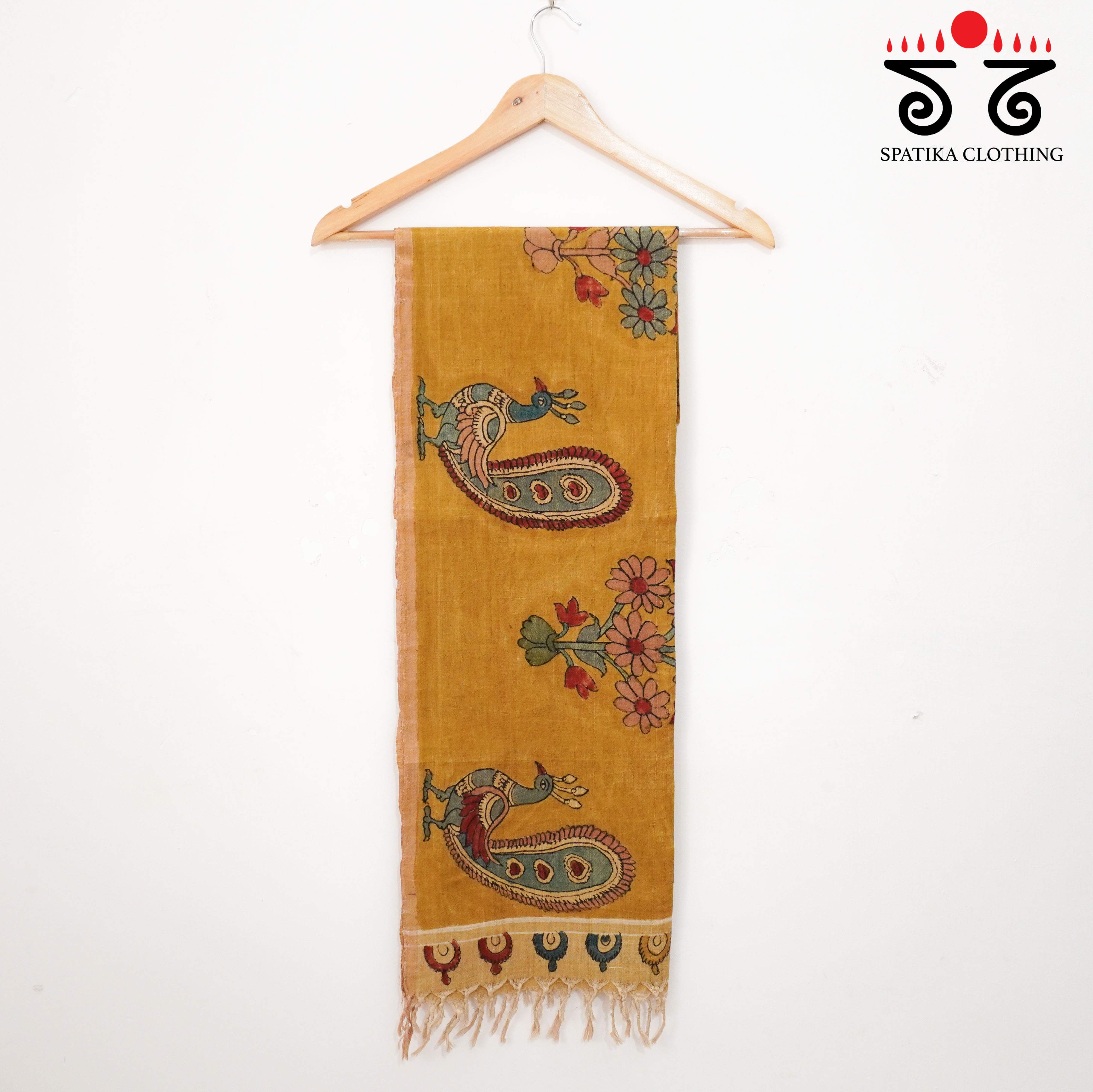 Yellow Pen Kalamkari Ponduru stole