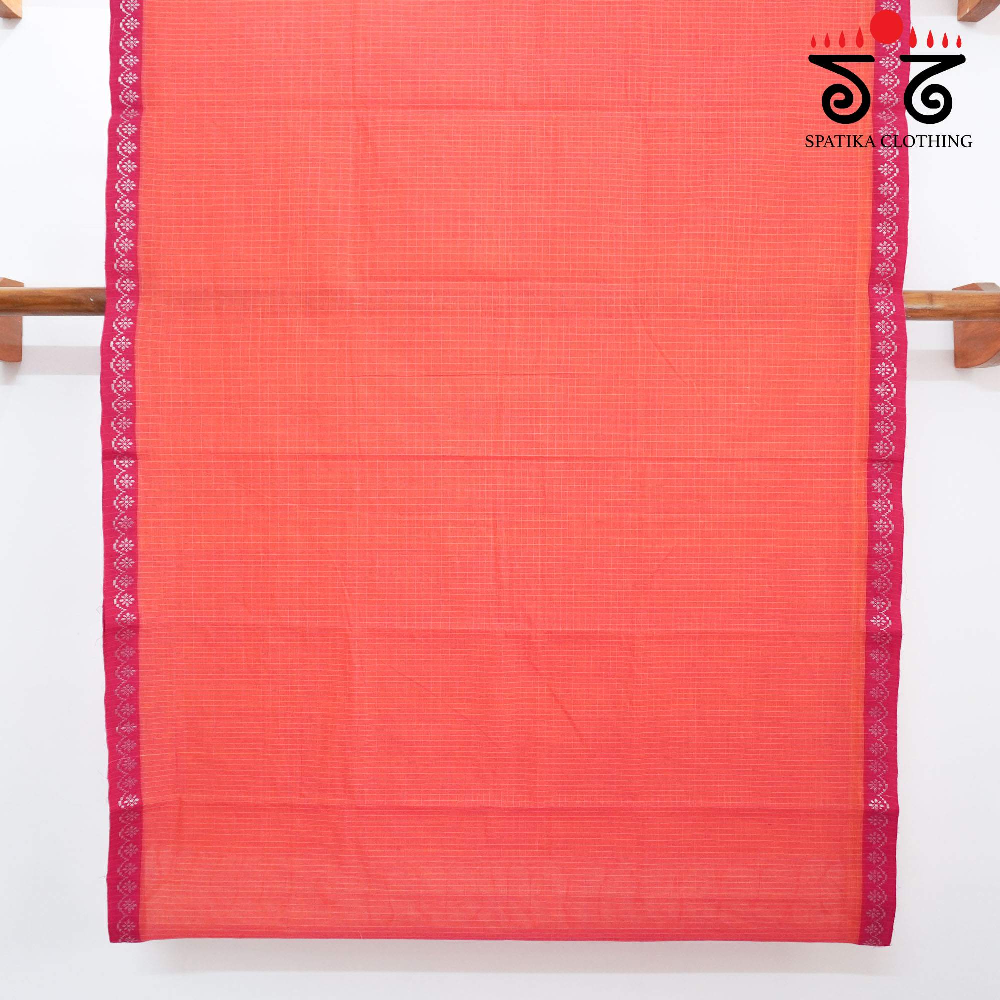 Coral Pink Andhra Handwoven Cotton Saree