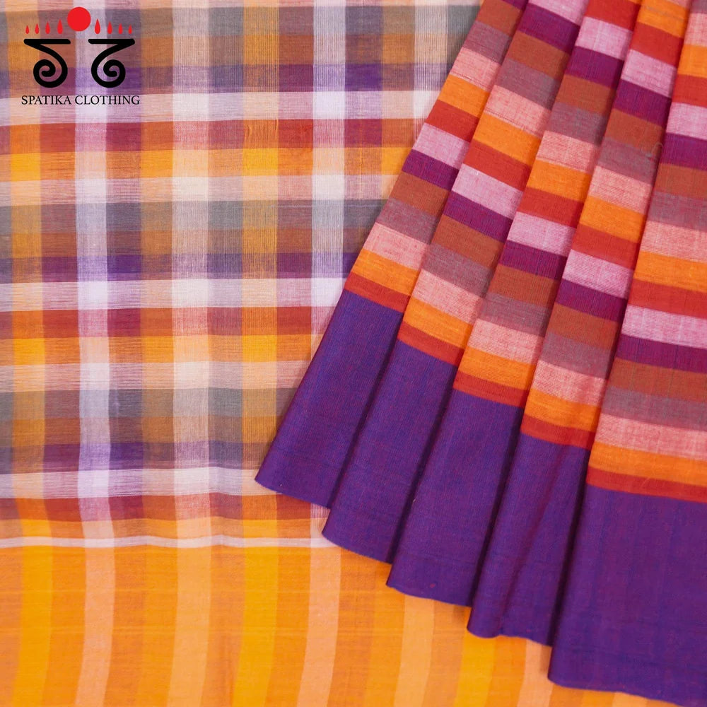 Red Multi Andhra Handwoven Cotton Saree with Black Kashi - The Festive Lambani Blouse