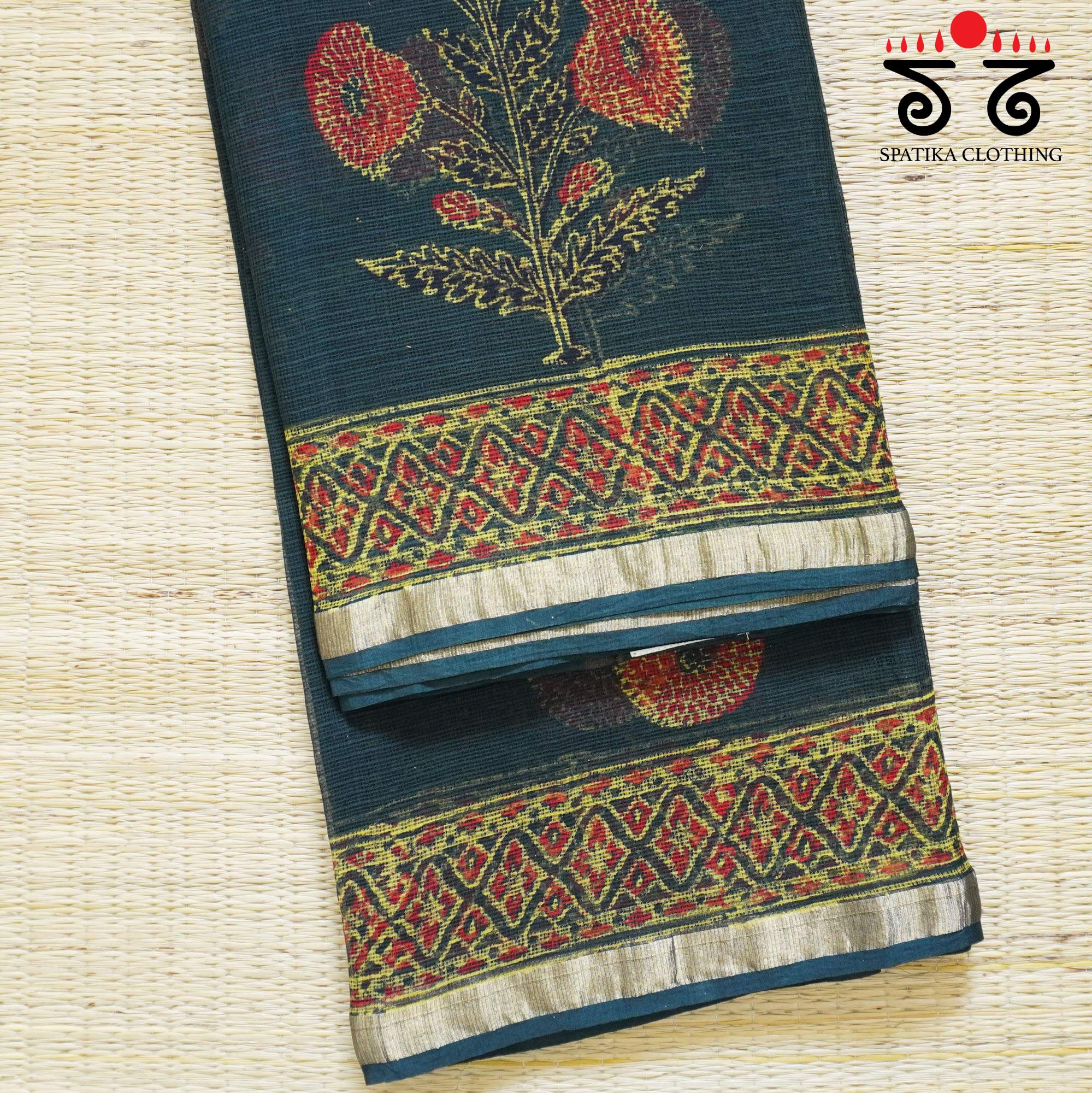Green Kota Hand Block Printed Saree