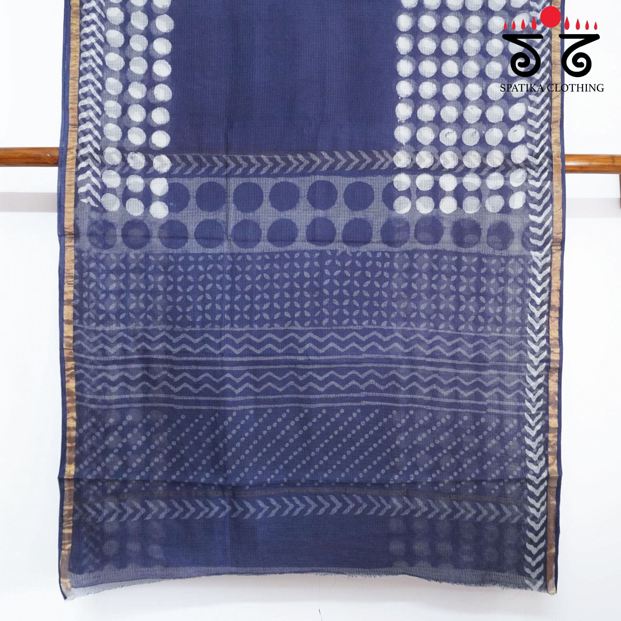 Blue Kota Hand Block Printed Saree