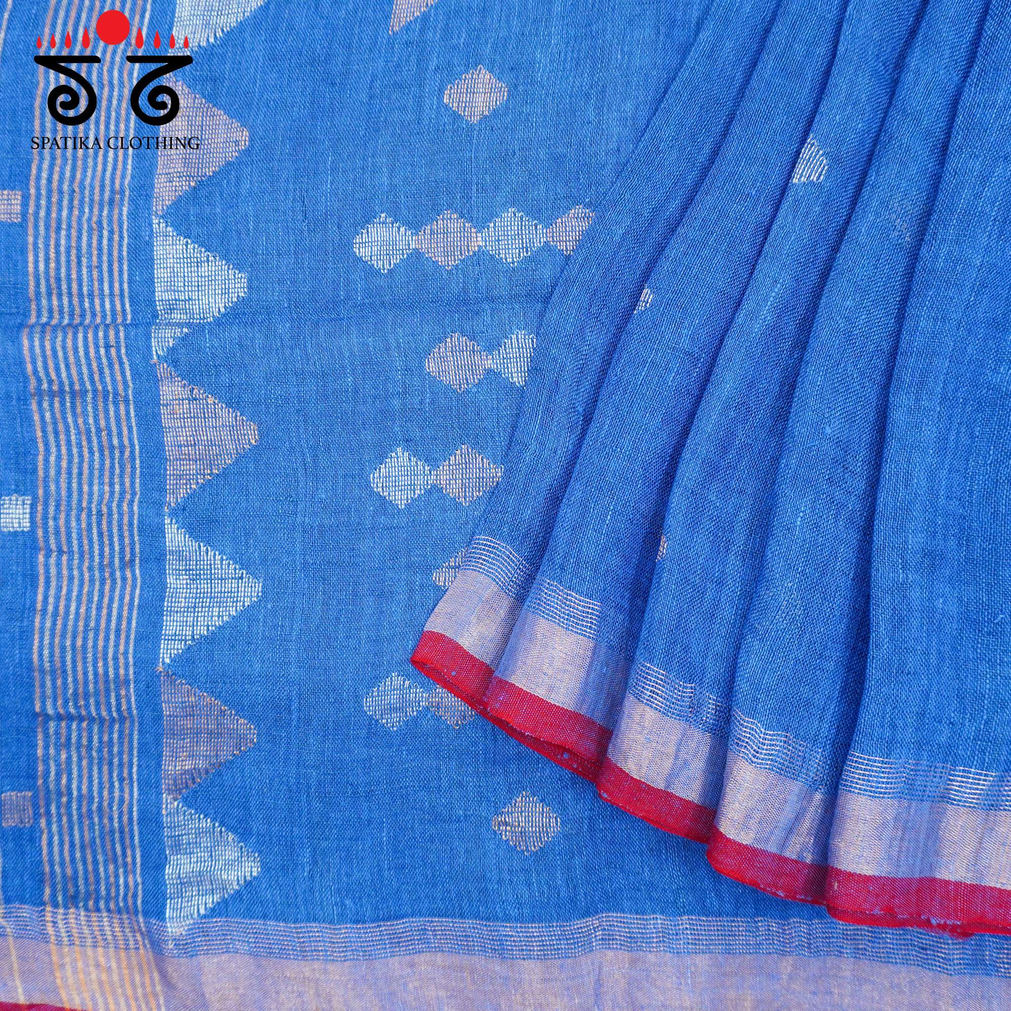 Blue Jamdhani-Linen Cotton Saree