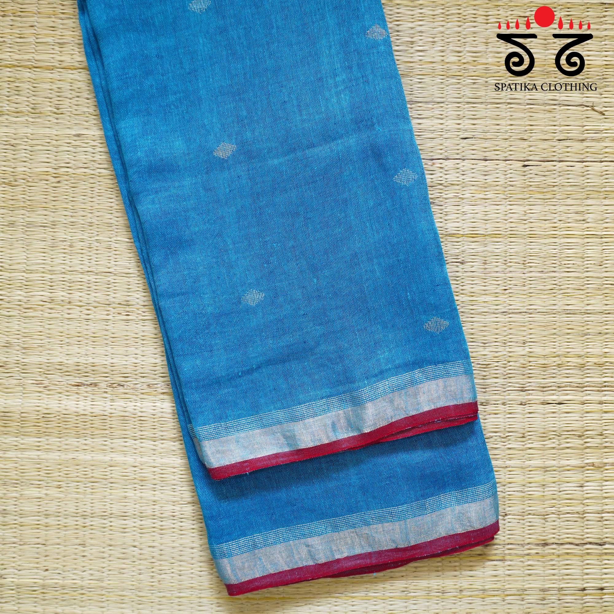 Blue Jamdhani-Linen Cotton Saree