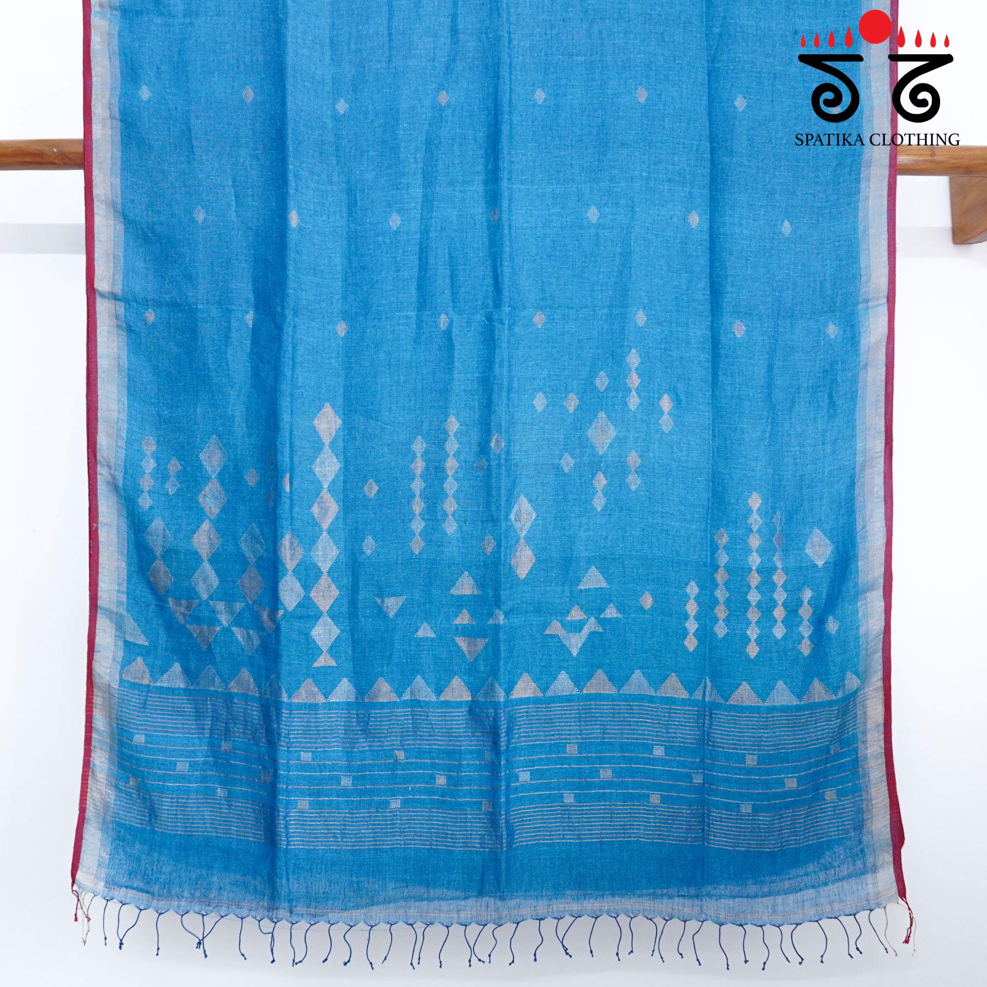 Blue Jamdhani-Linen Cotton Saree