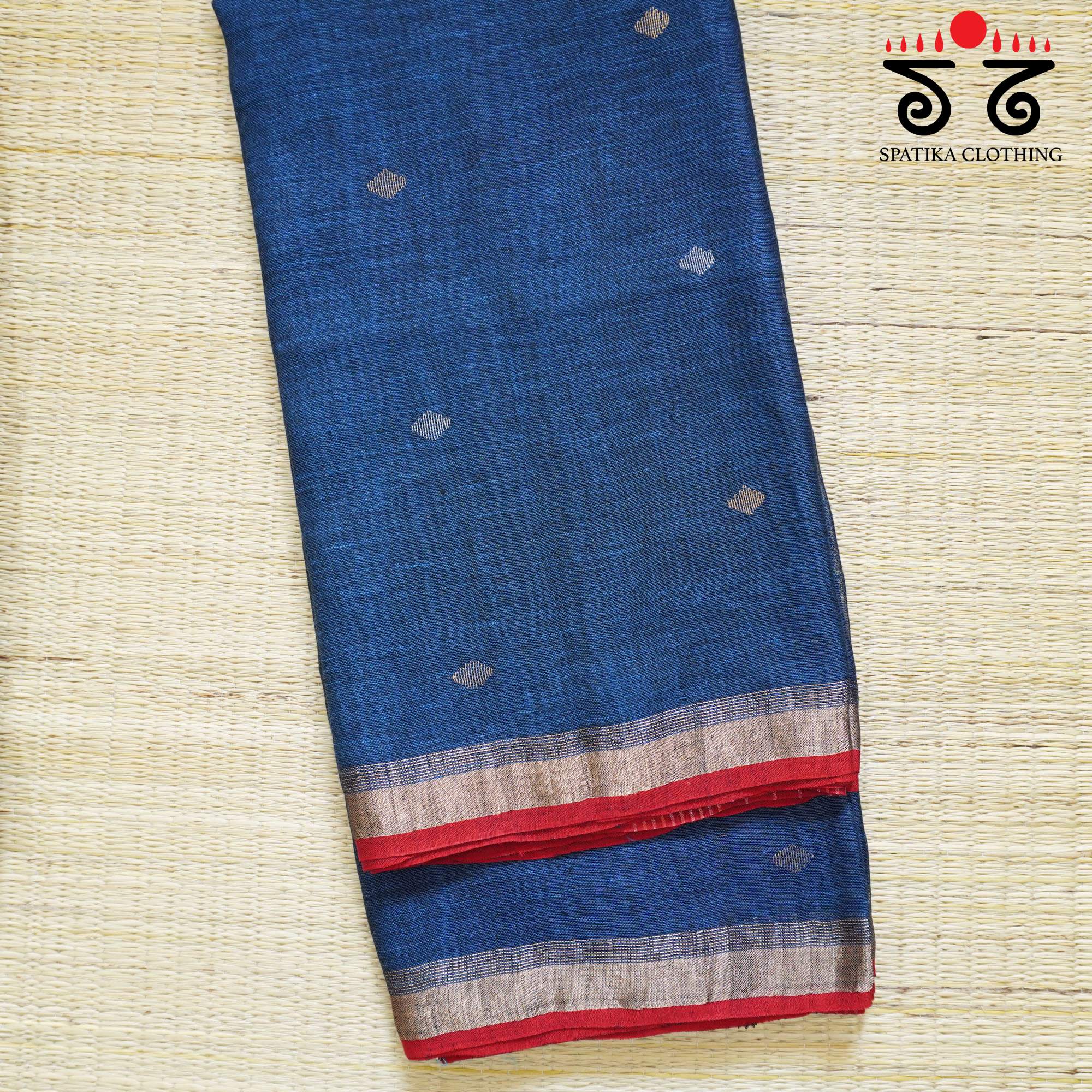 Dark Blue Jamdhani-Linen Cotton Saree