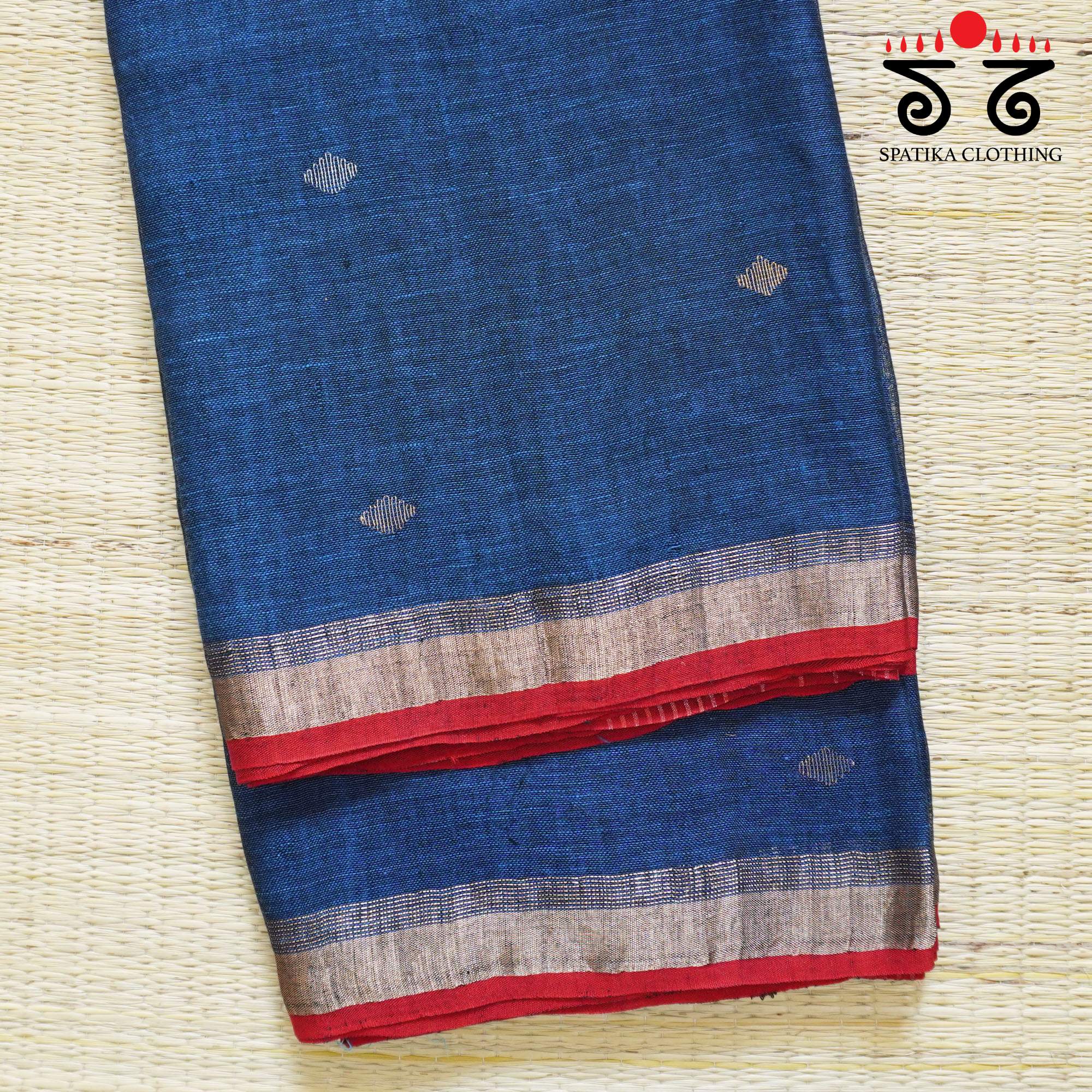 Dark Blue Jamdhani-Linen Cotton Saree