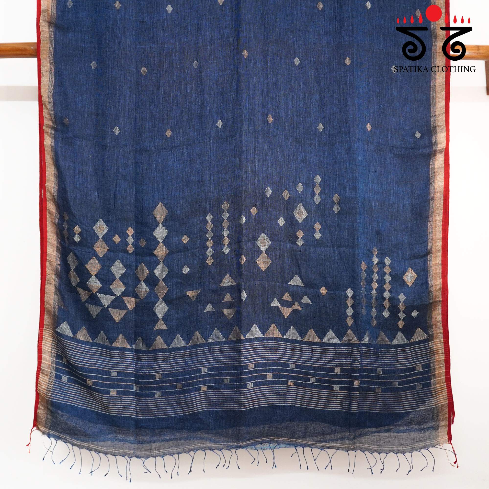 Dark Blue Jamdhani-Linen Cotton Saree