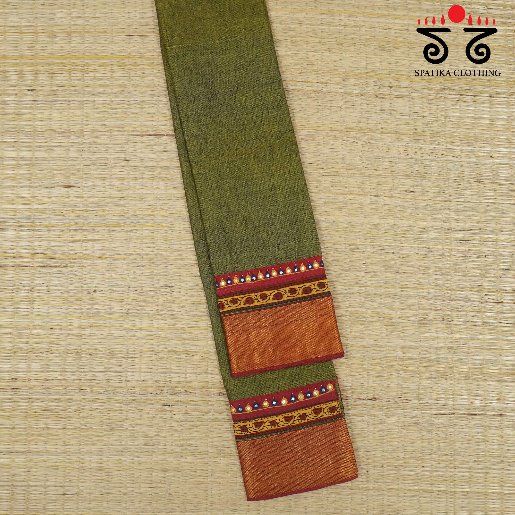 Green Hand-embroidered Blouse Fabric