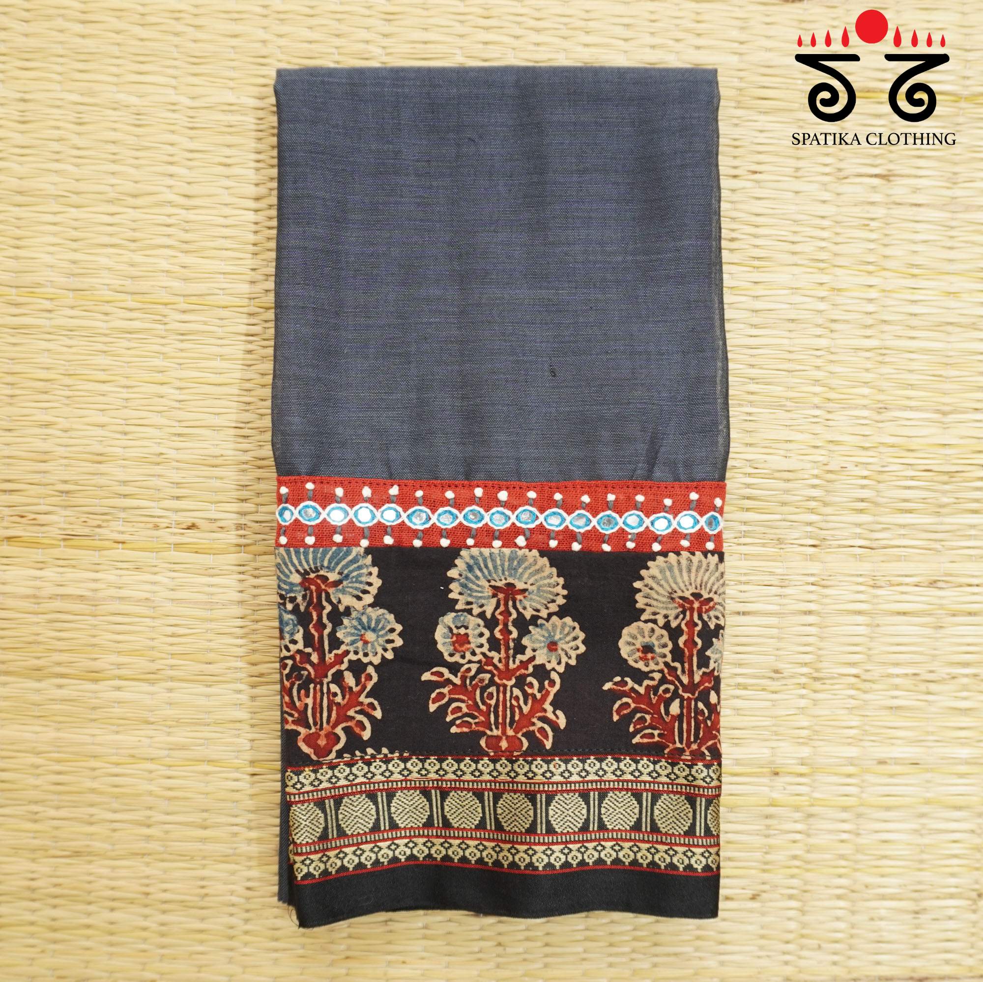 Grey Hand-embroidered Blouse Fabric