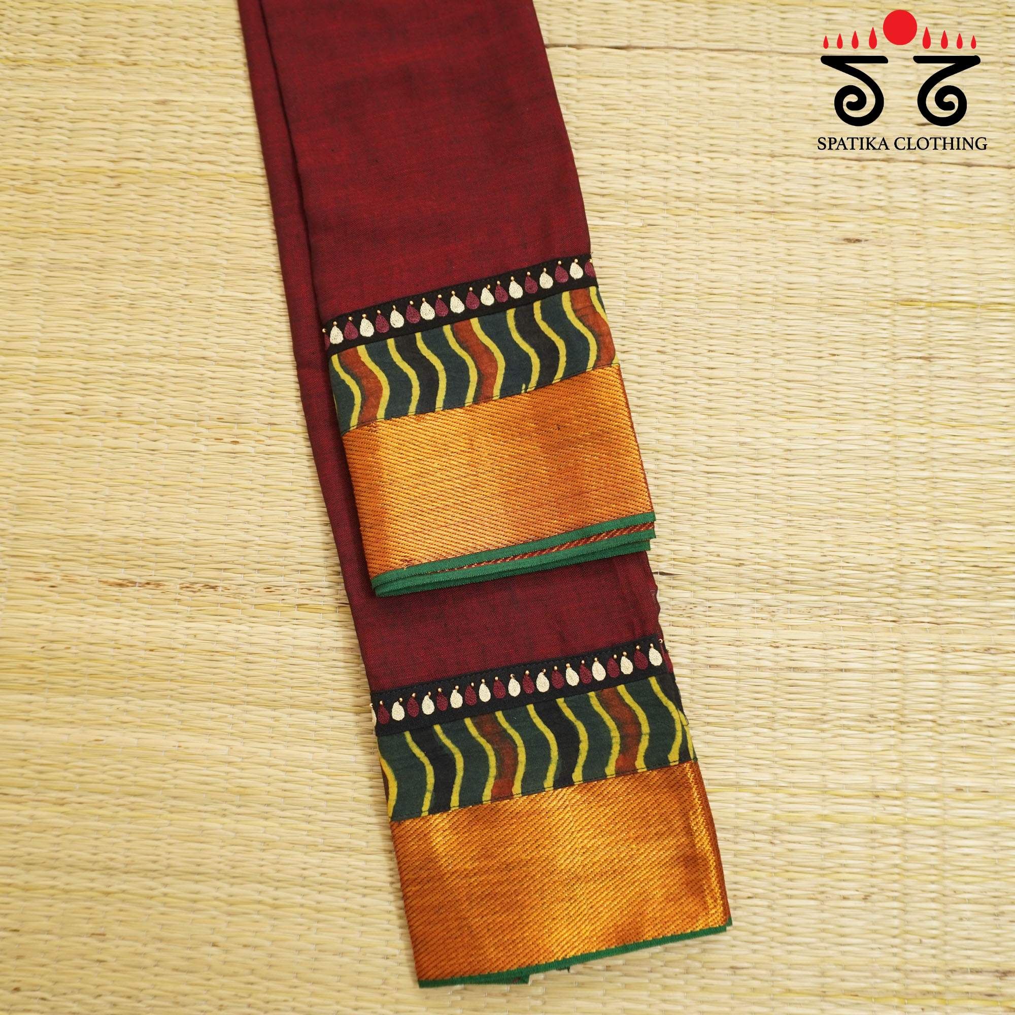 Maroon Hand-embroidered Blouse Fabric