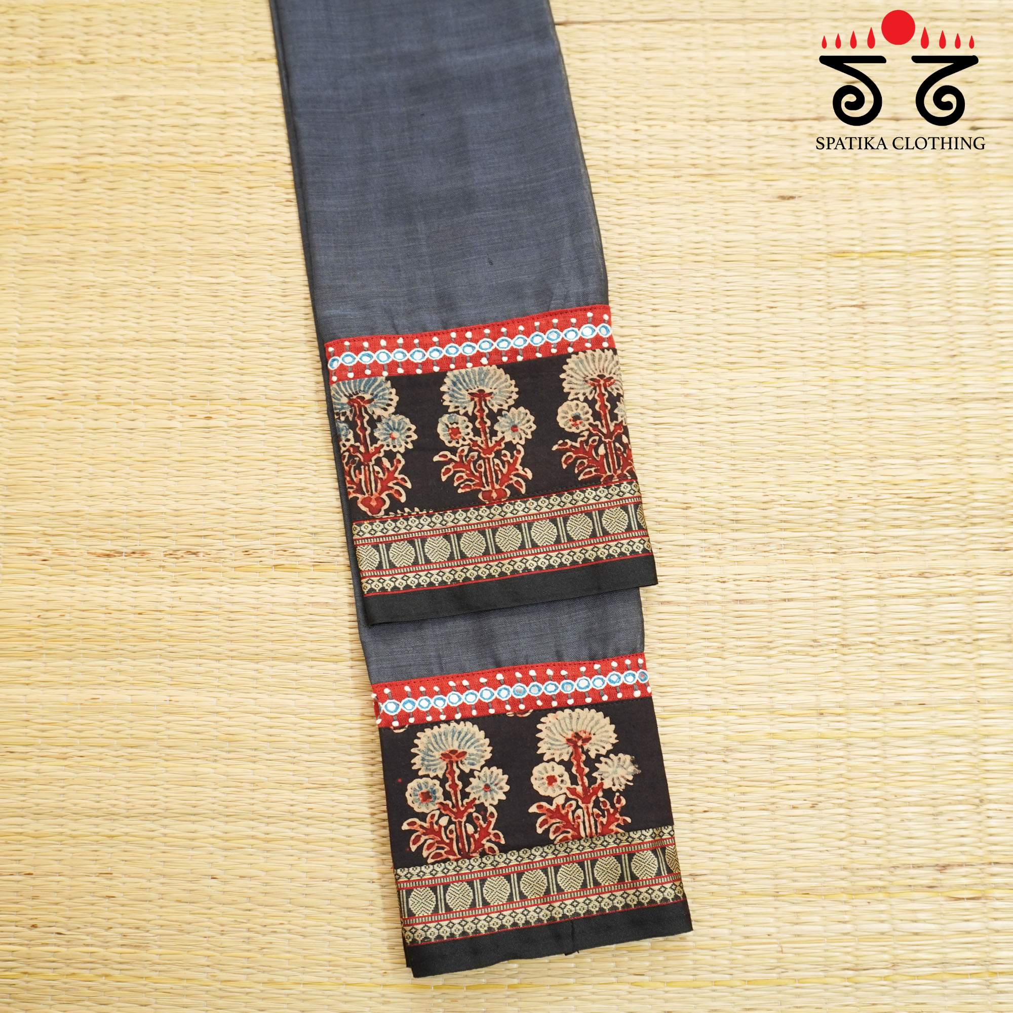 Grey Hand-embroidered Blouse Fabric