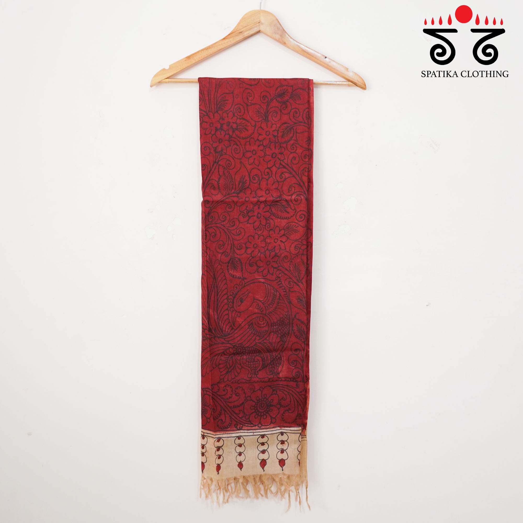 Red Pen Kalamkari Tussar Silk Dupatta