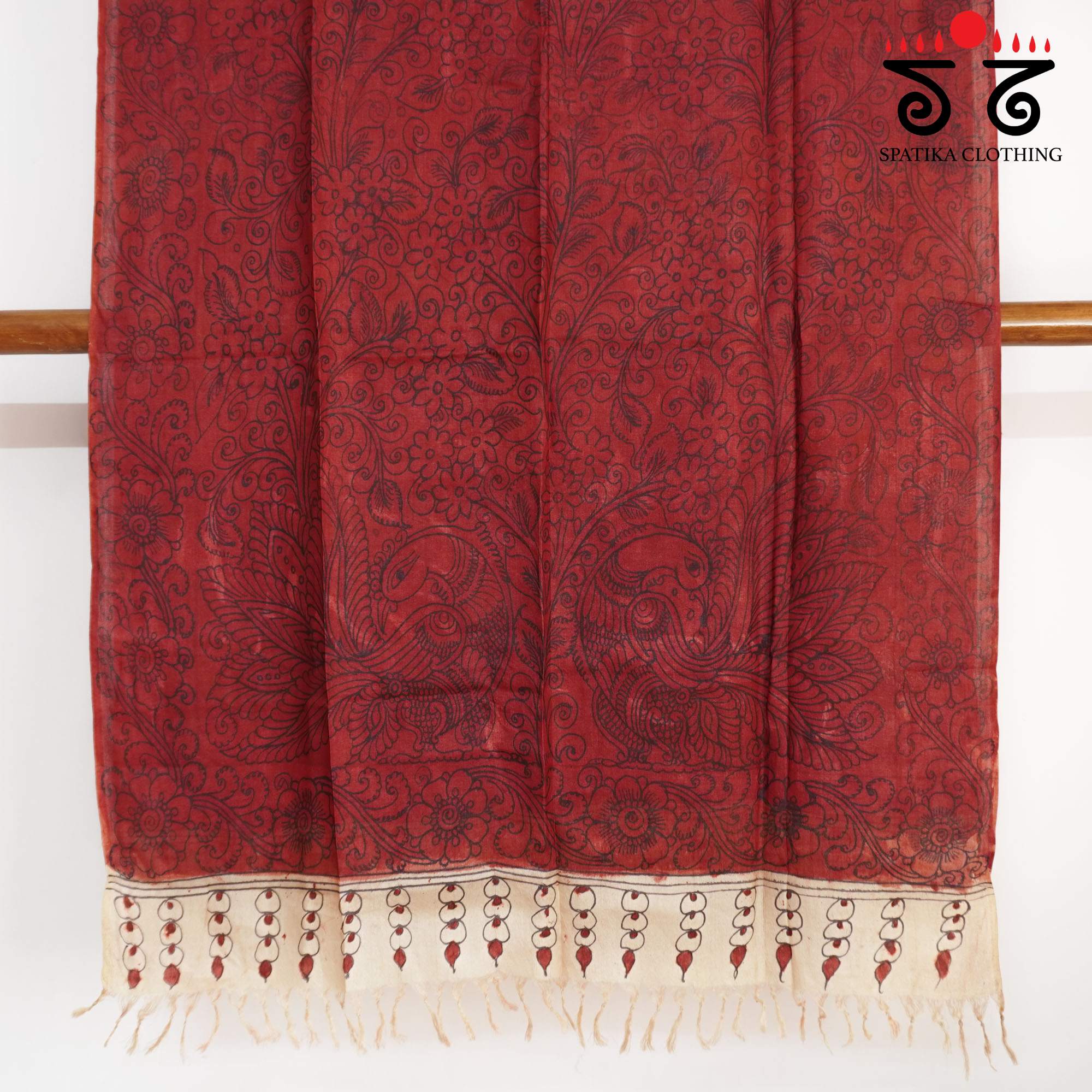 Red Pen Kalamkari Tussar Silk Dupatta