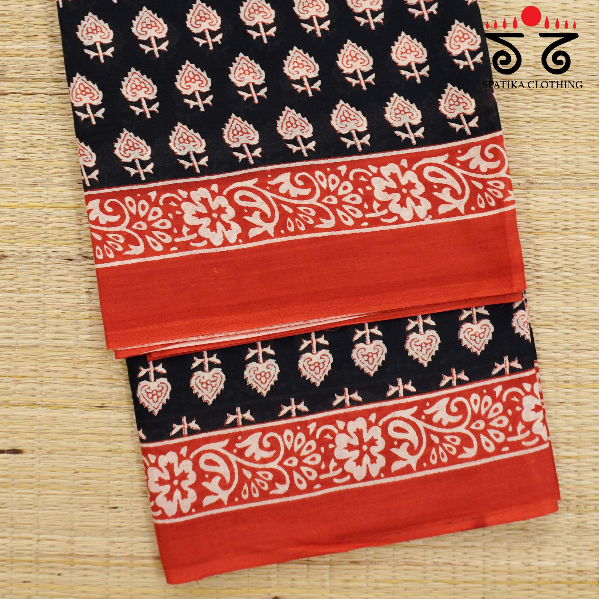 Black Hand Block Printed Mul Cotton Saree