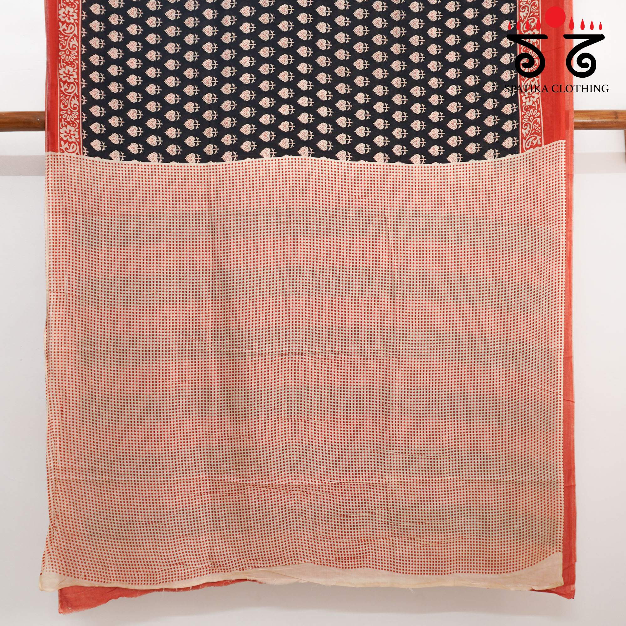 Black Hand Block Printed Mul Cotton Saree