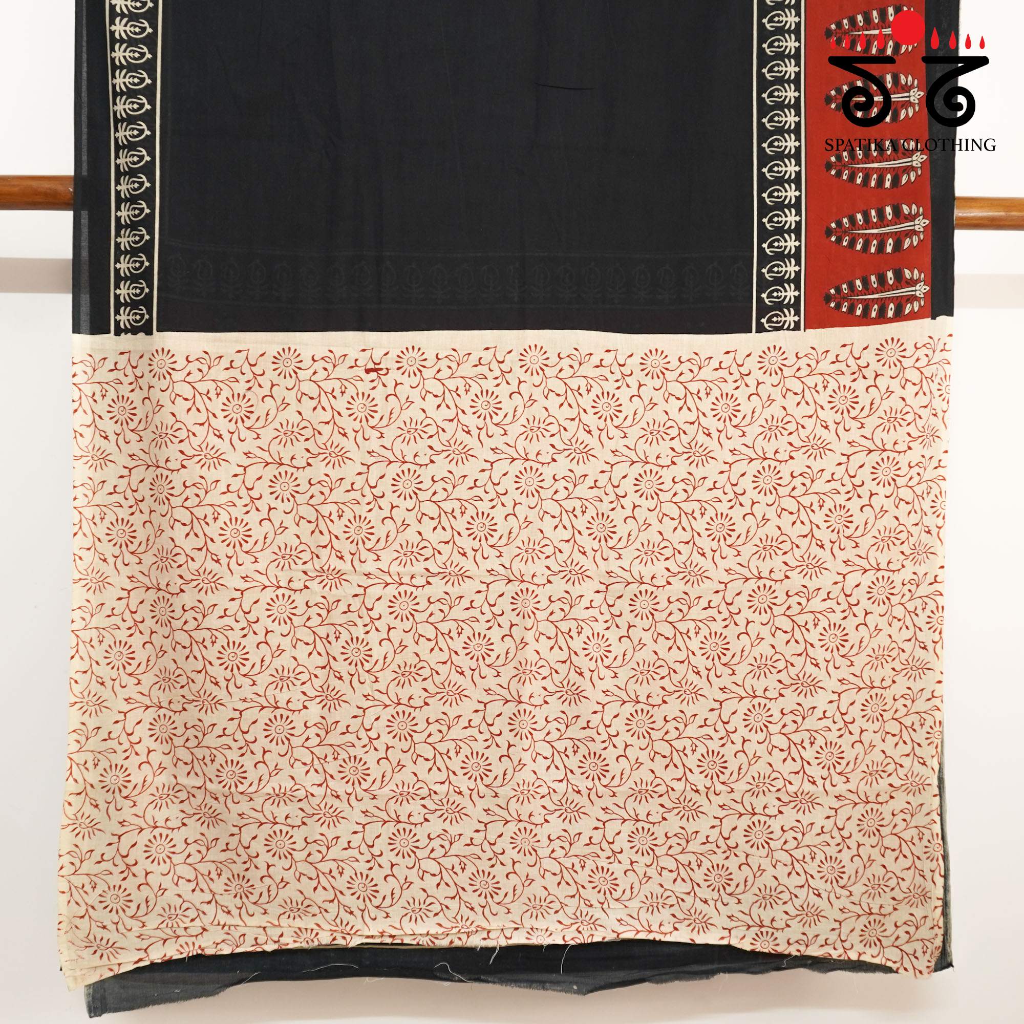 Black & Red Hand Block Printed Mul Cotton Saree