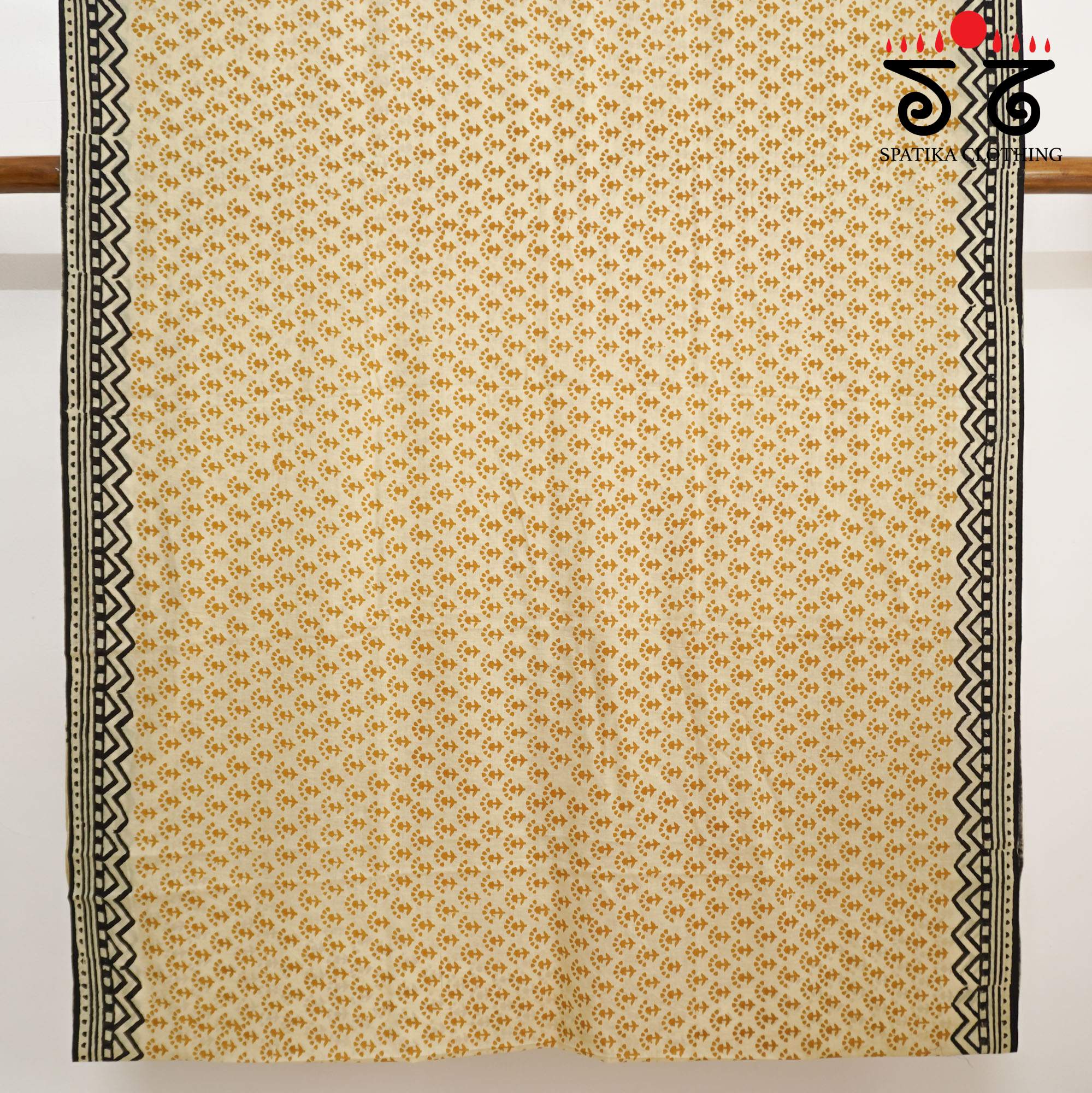 Beige Hand Block Printed Mul Cotton Saree