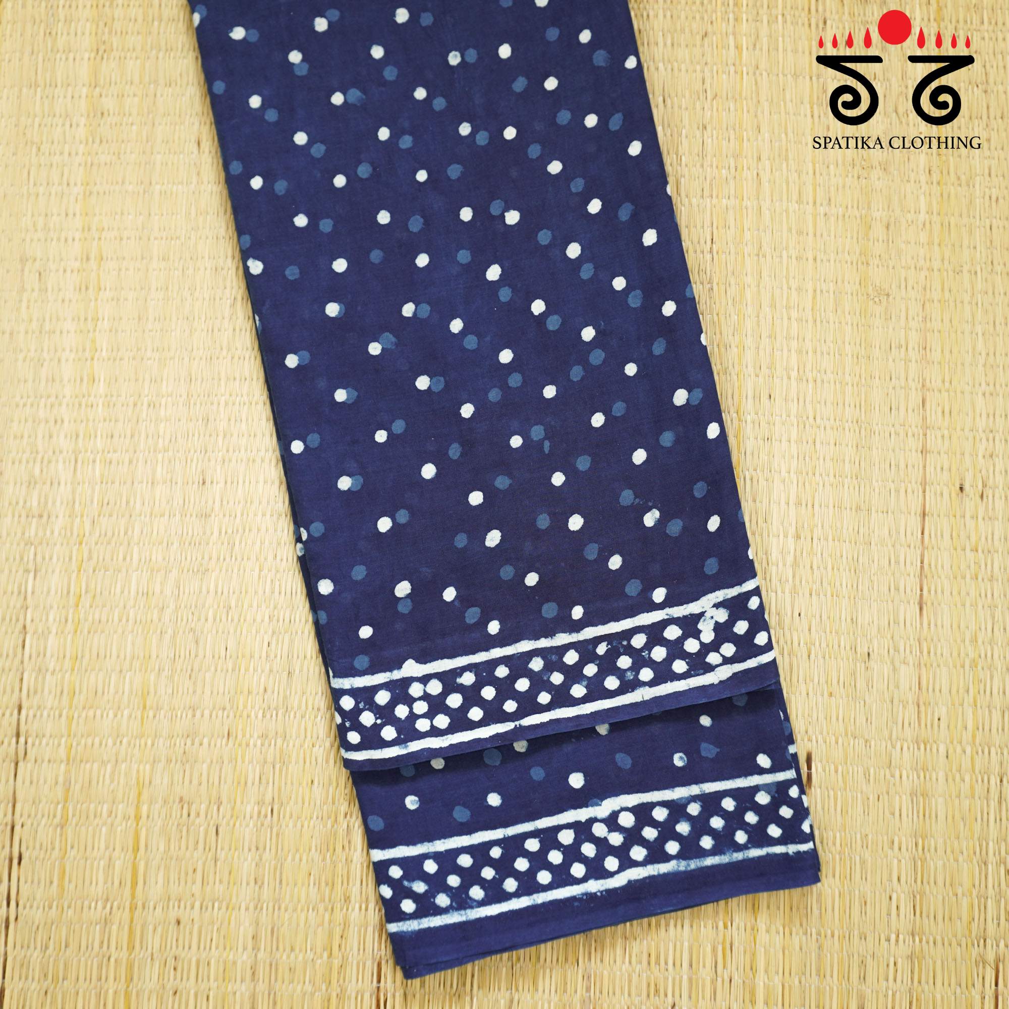 Blue Hand Block Printed Mul Cotton Saree