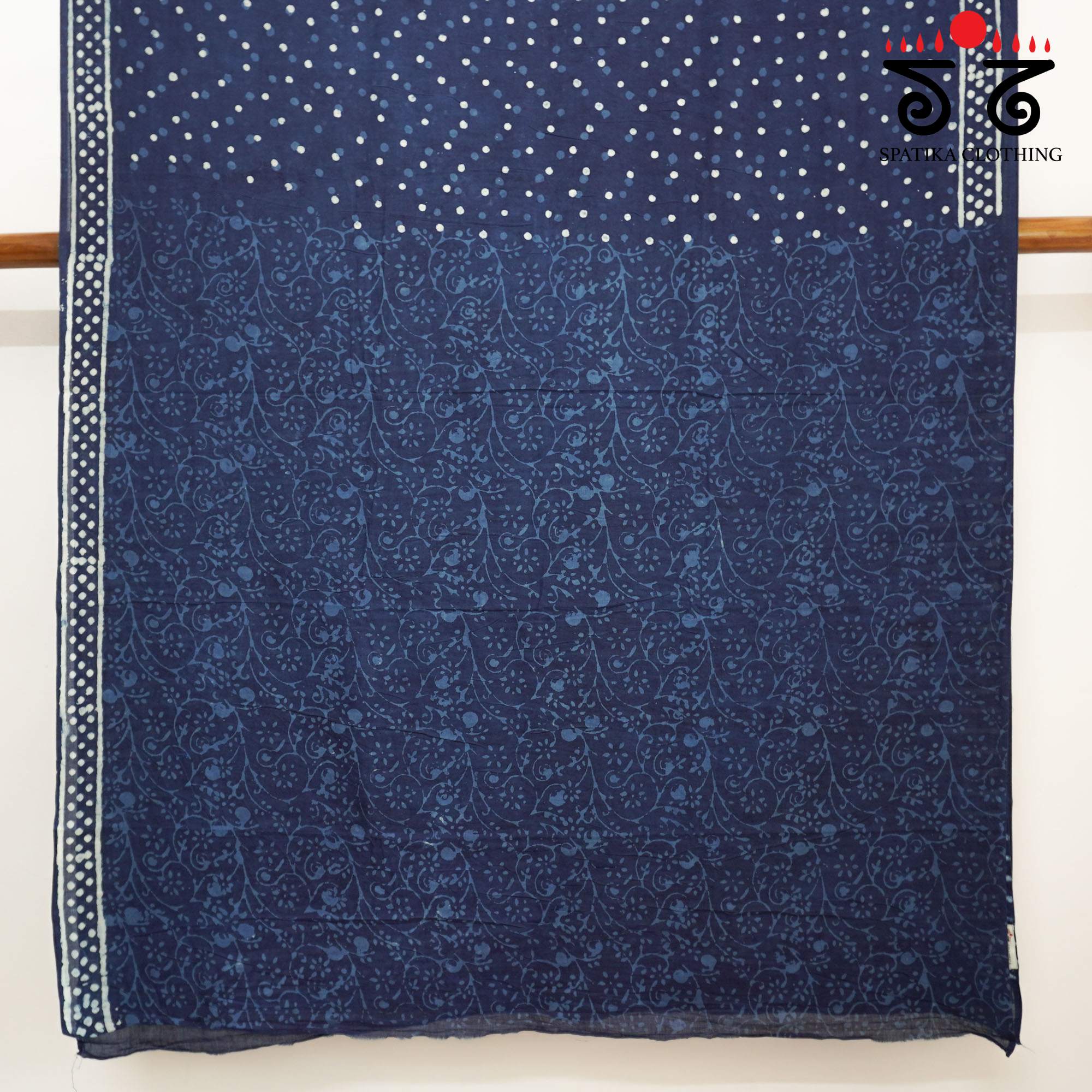 Blue Hand Block Printed Mul Cotton Saree
