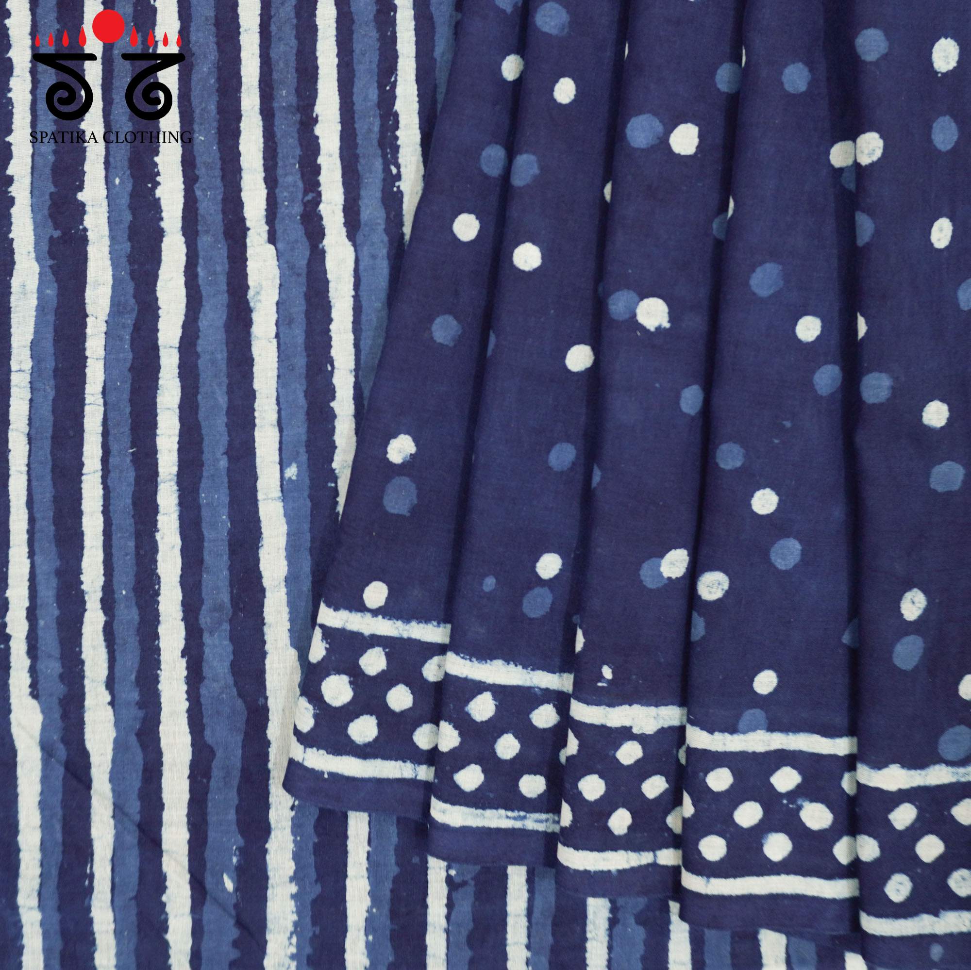 Blue Hand Block Printed Mul Cotton Saree