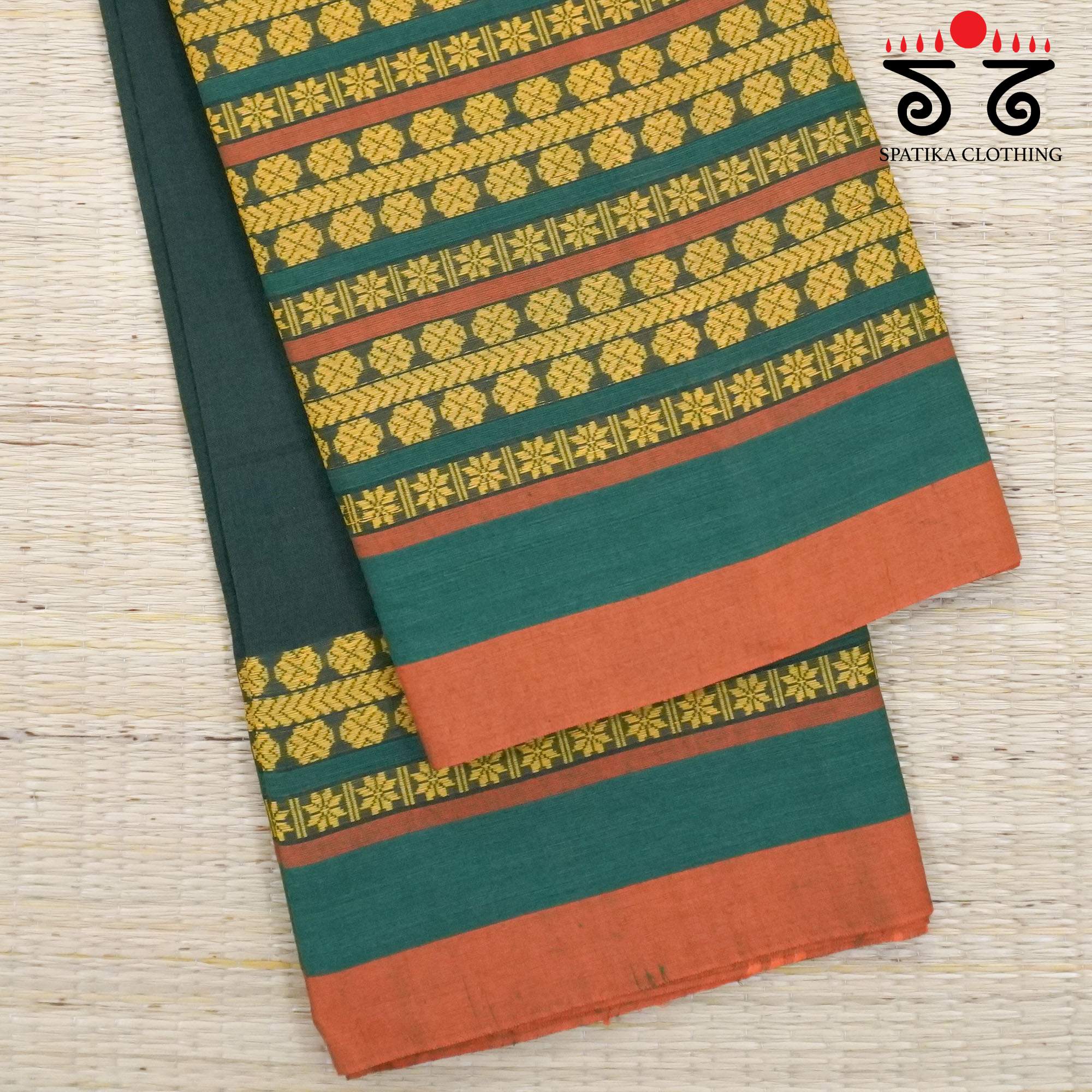 Green Begampur Handwoven Cotton Saree New!