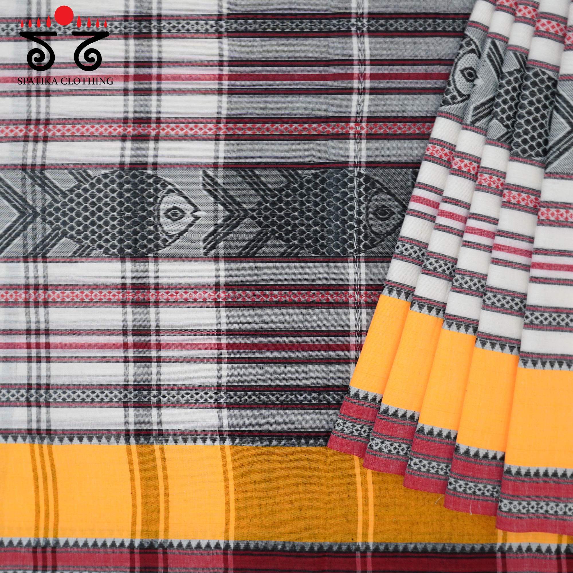 White Begampur Handwoven Cotton Saree New!